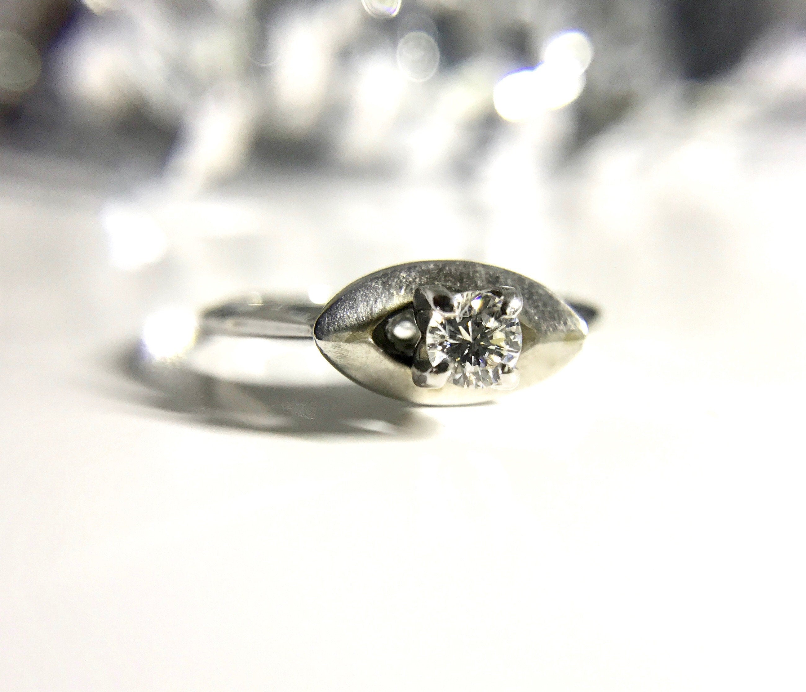 Vintage 14k White Gold Diamond Wedding Set: 1960s Engagement Ring