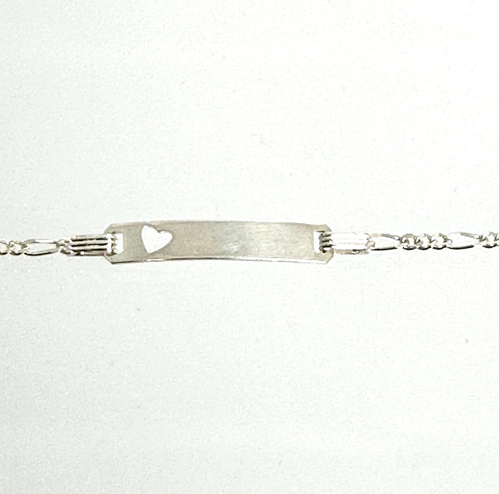 Sterling Silver Childs ID Bracelet: Vintage Figaro Chain, Heart Cutout