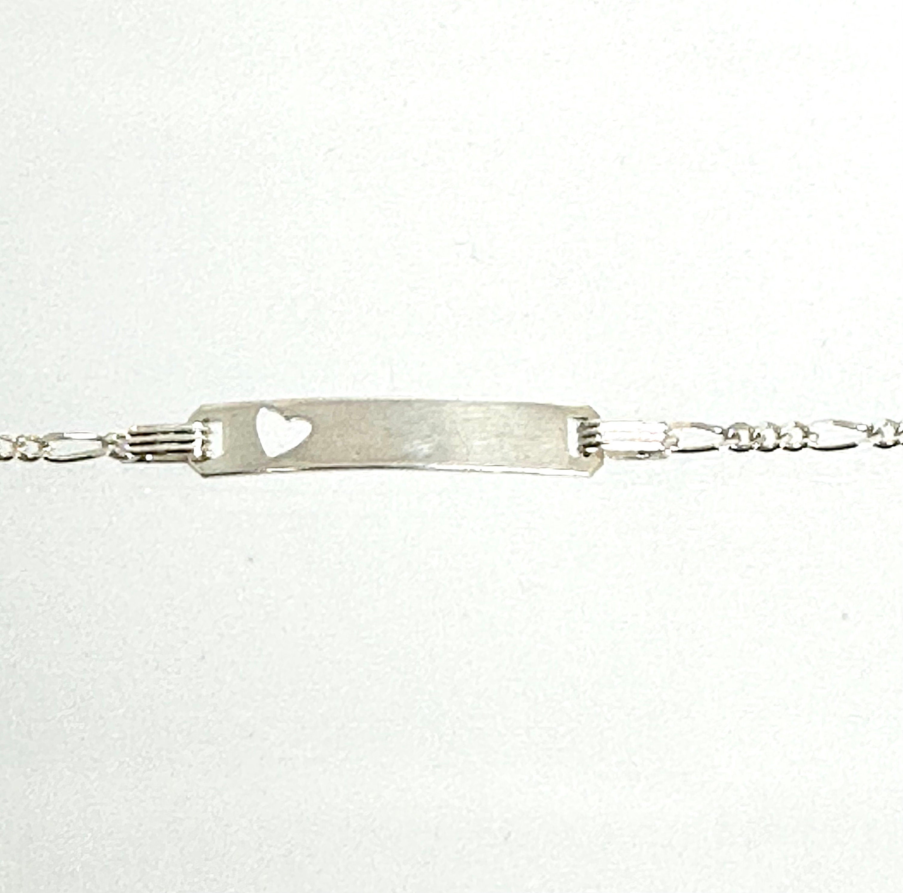 Sterling Silver Childs ID Bracelet: Vintage Figaro Chain, Heart Cutout