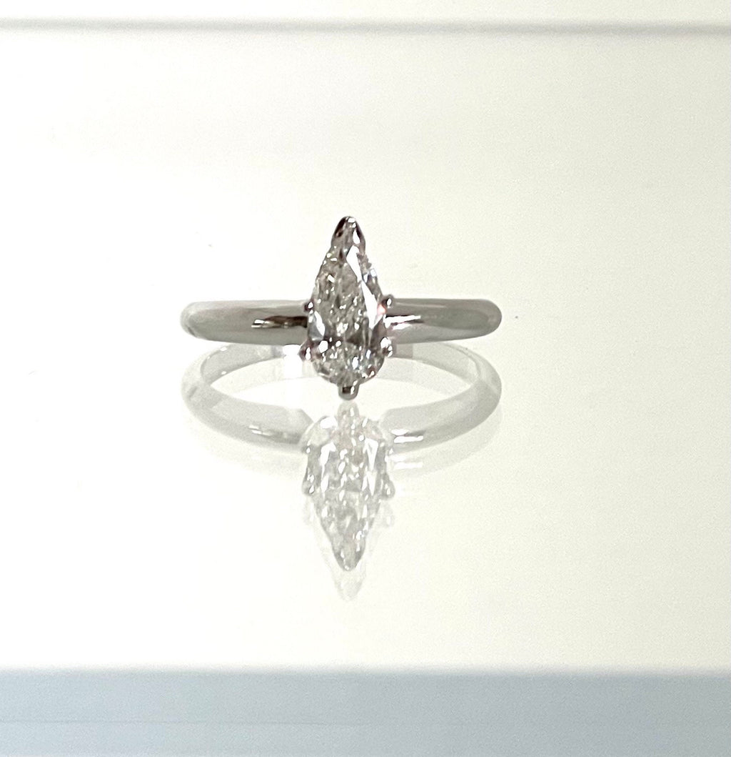 Diamond Engagement Ring-14 Karat White Gold Genuine Pear Shape Diamond-Estate Solitaire Style Ring