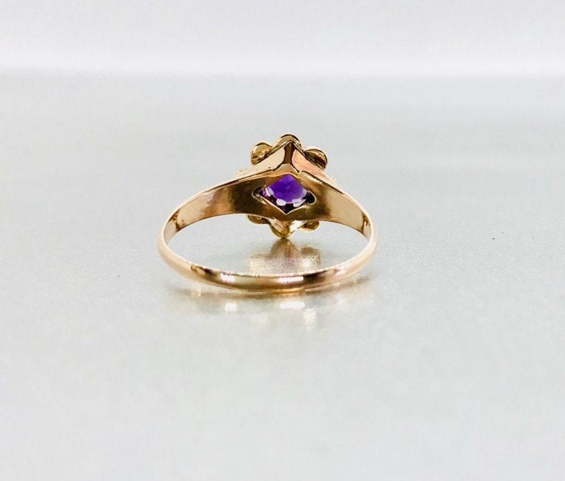 Victorian 10k Yellow Gold Amethyst Pearl Ring: February Birthstone