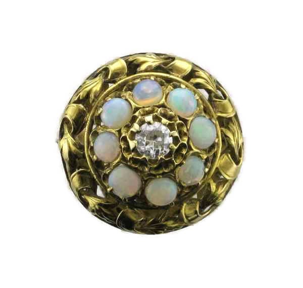 Yellow Gold Opal Diamond Ring: Floral Estate Jewelry