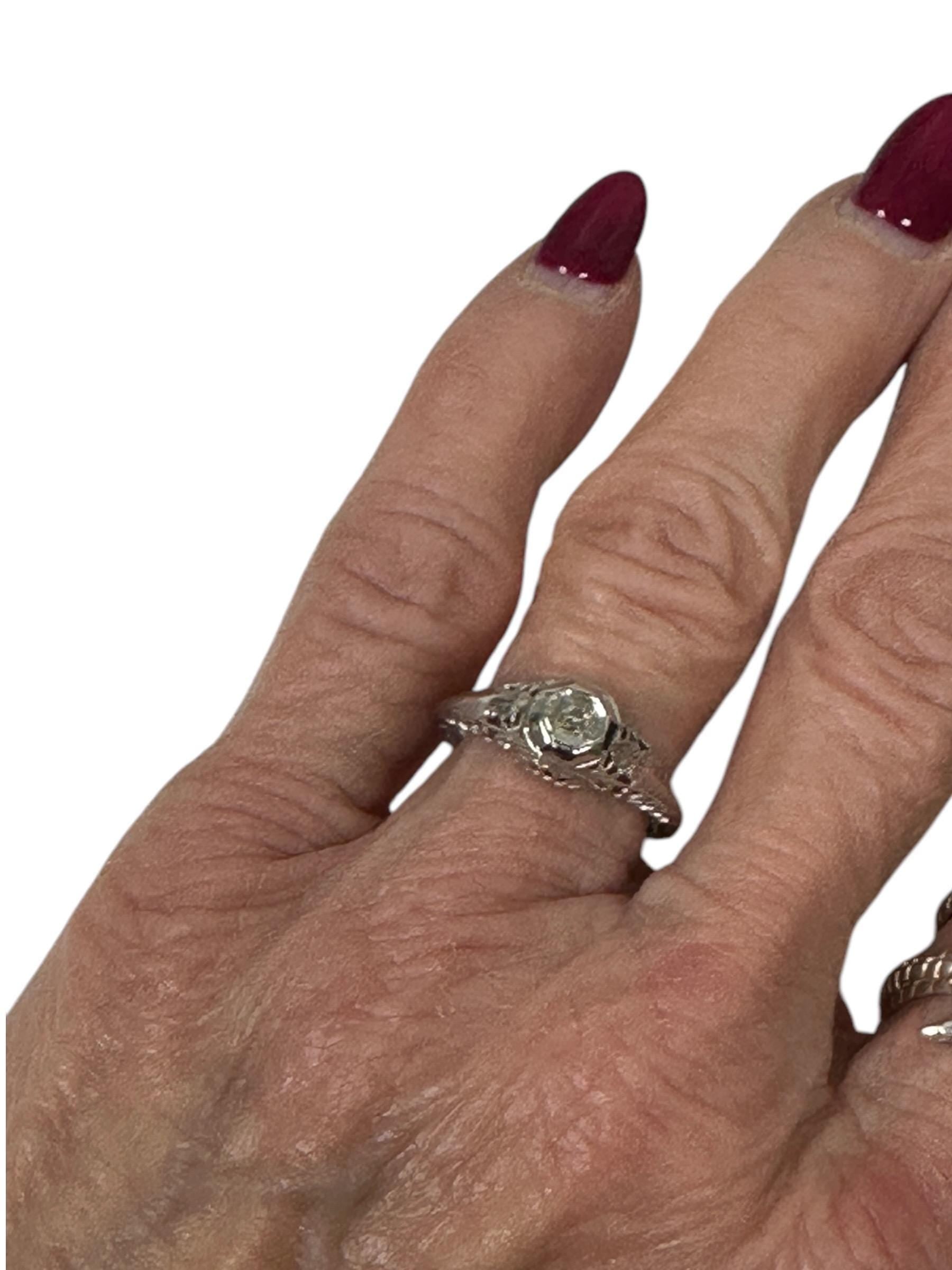 Edwardian Filigree Diamond Ring in 14K White Gold - Elegant Vintage Style