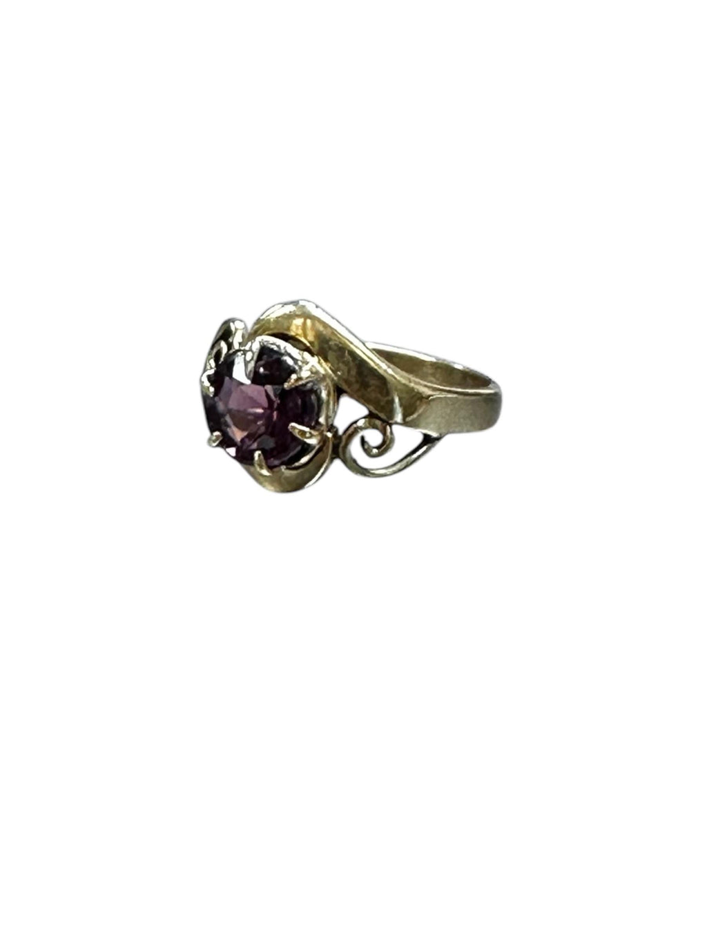 18K Gold Amethyst Ring: Swirl Design, February Birthstone