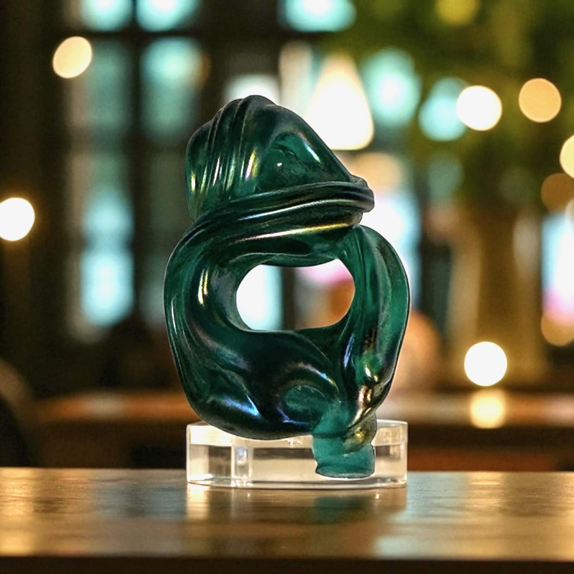 Charles Lotton Silka Art Glass Pendant: Iridescent Green & Purple handmade blown glass Jewelry