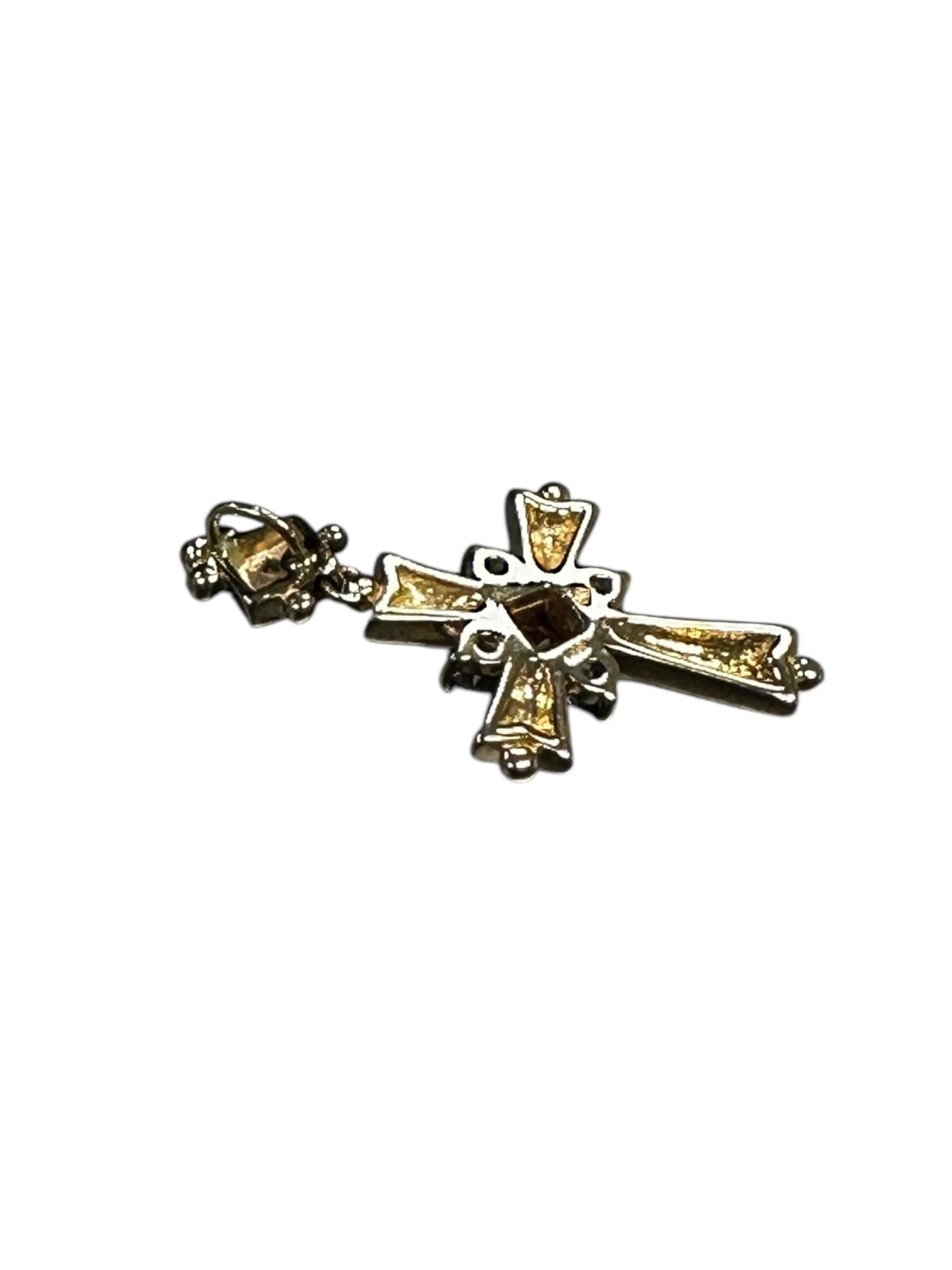 Vintage 14K Yellow Gold Cross Pendant: Pink Tourmaline, Tanzanite & Diamond