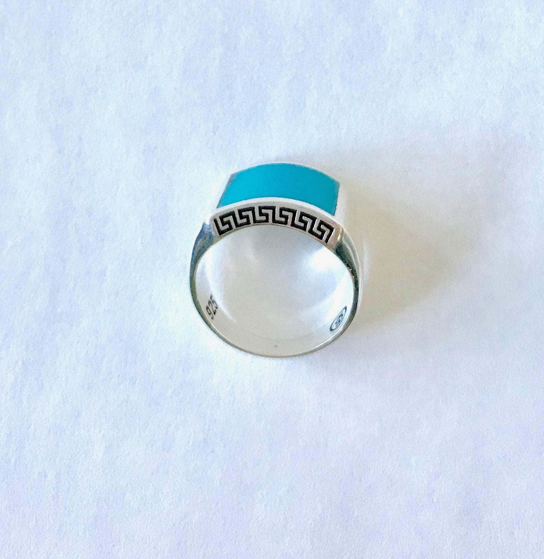 Sterling Silver Turquoise Ring, December Birthstone Ring, Inlaid Turquoise Ring