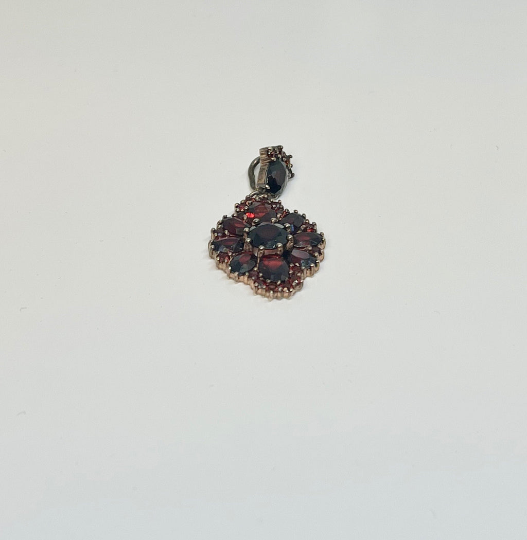 Vintage Sterling Silver Garnet Cluster Pendant - January Birthstone