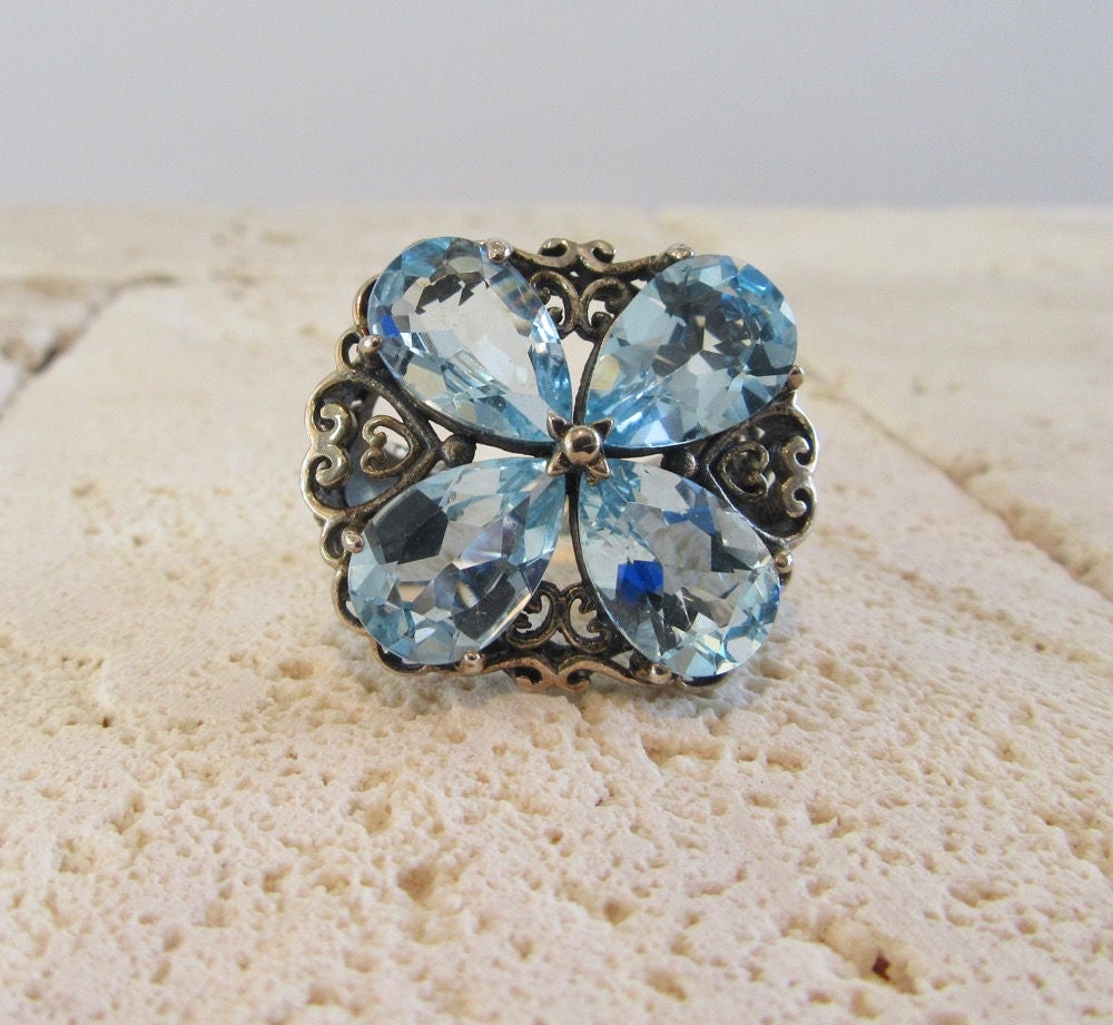 Sterling Silver Blue Topaz Ring, Blue Topaz Ring, Filigree Blue Topaz Ring, Silver Filigree Ring, Statement Ring, Sterling Statement Ring