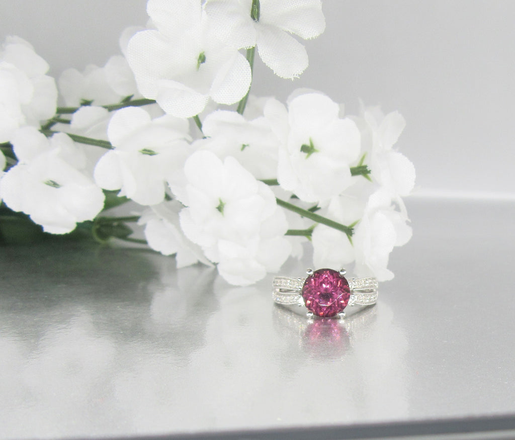 Vintage 14K White Gold Pink Tourmaline and Diamond Ring