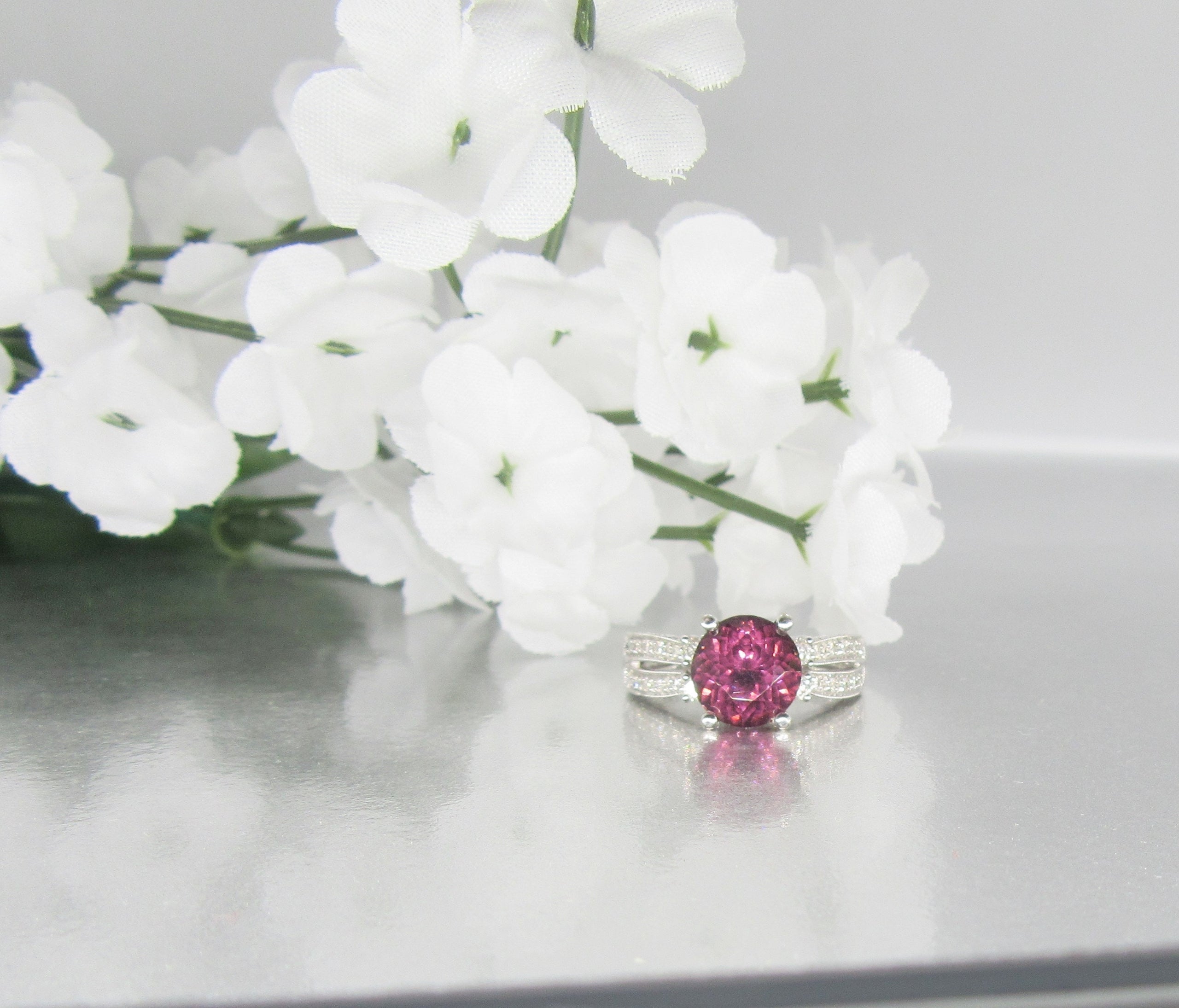 Vintage 14K White Gold Pink Tourmaline and Diamond Ring