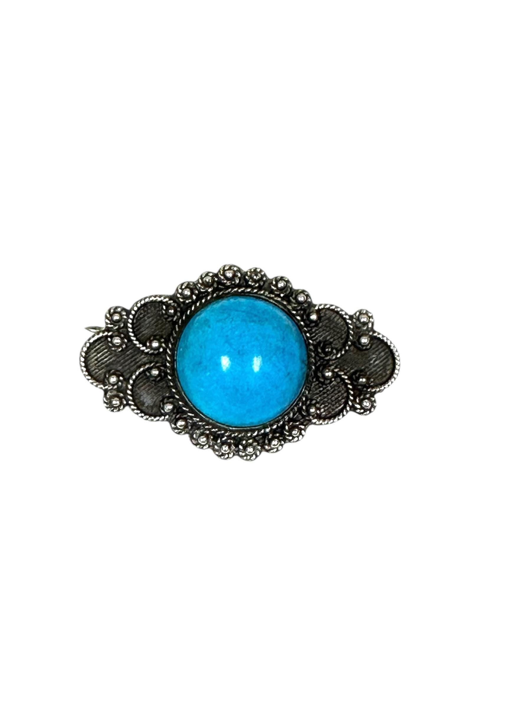 Unique Turquoise Statement Pin in Oxidized Silver