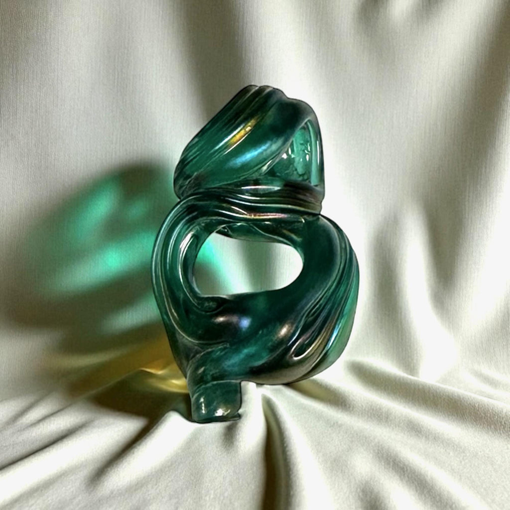 Charles Lotton Silka Art Glass Pendant: Iridescent Green & Purple handmade blown glass Jewelry