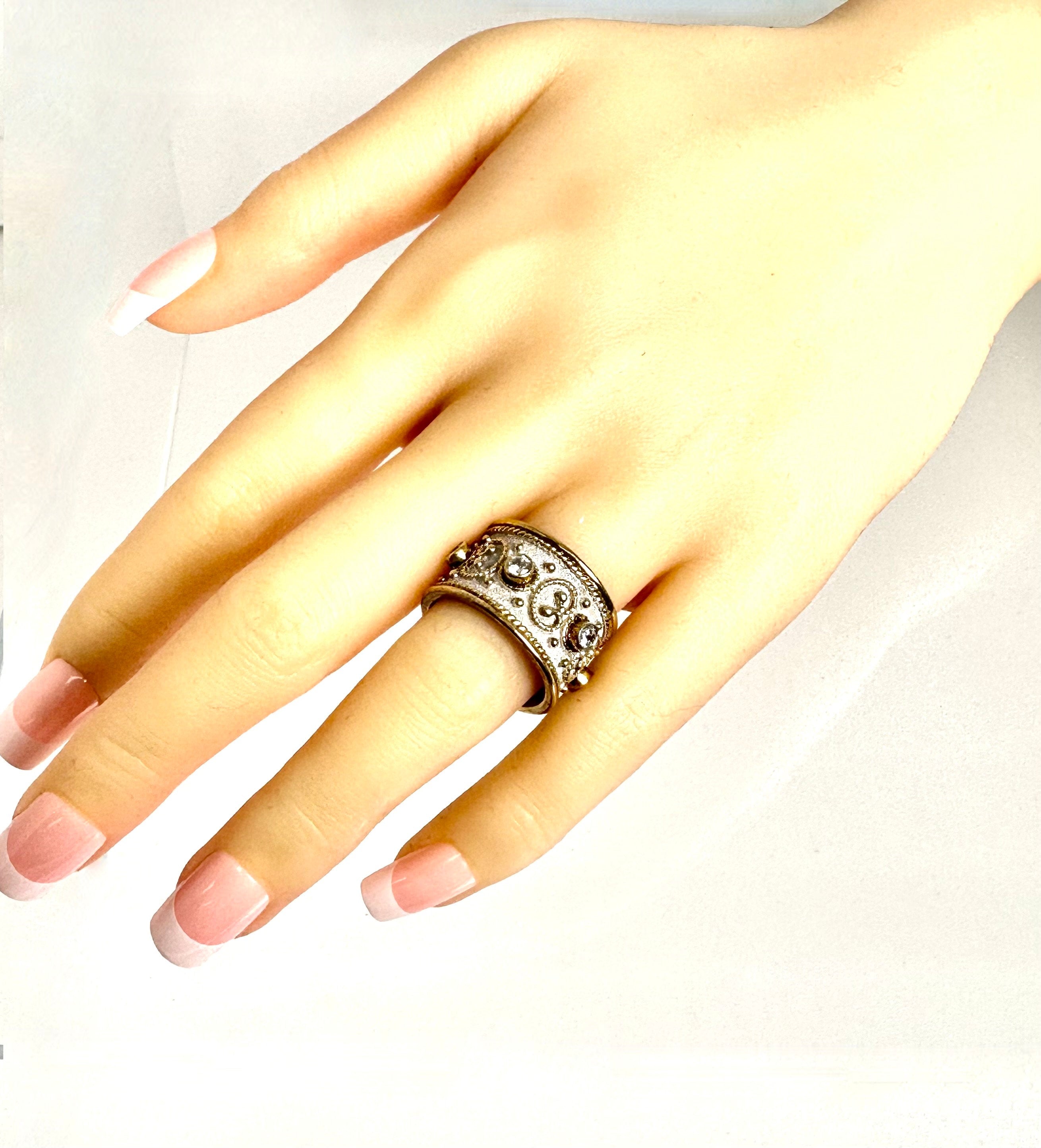 Hand Crafted Sterling Silver Ring with Gold Plated Accents and Cubic Zirconia