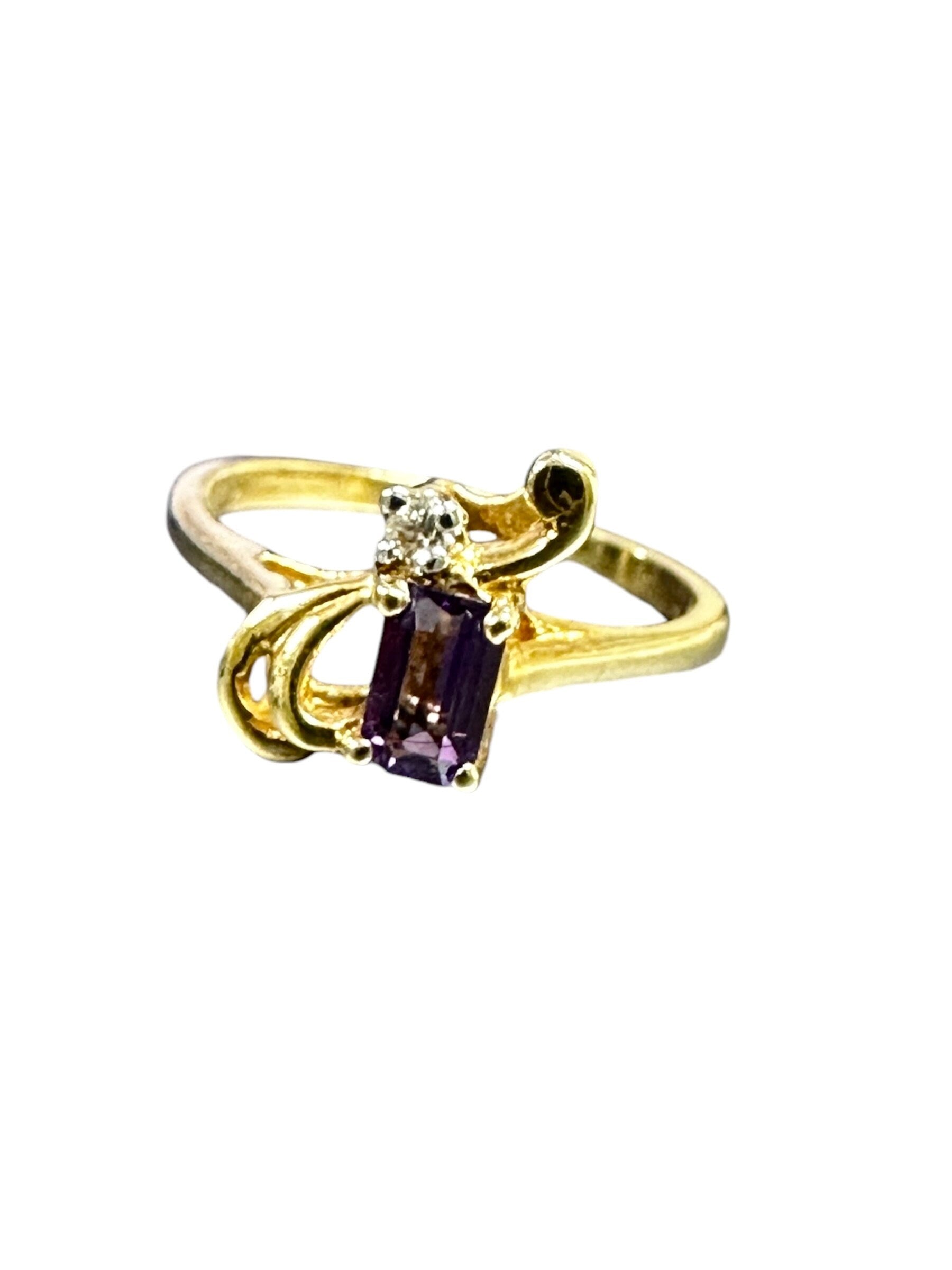 Vintage 1980s Amethyst and Diamond Ring, Size 5.25