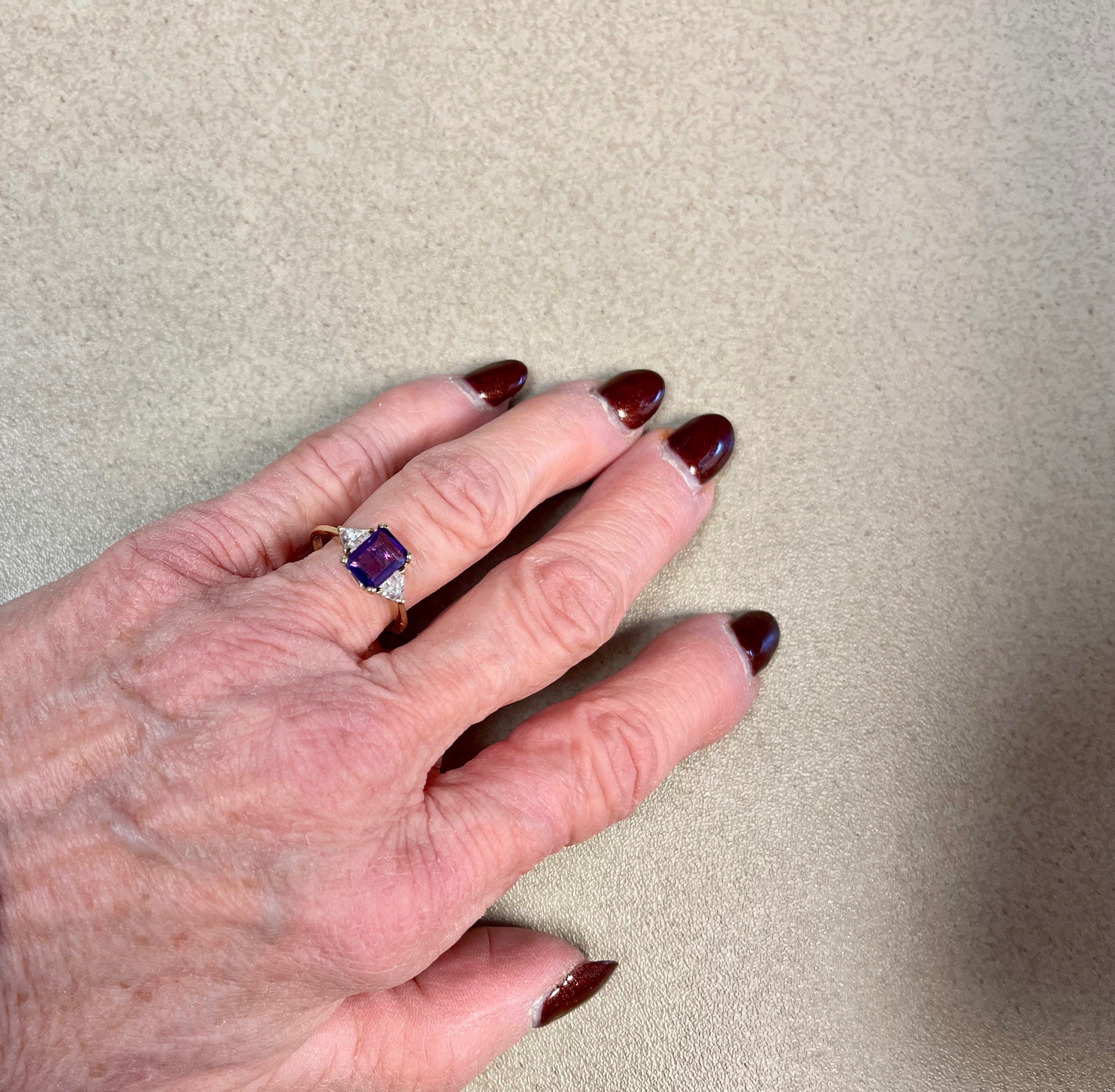 14k Yellow Gold Amethyst Ring with CZ Accents - Size 7.75