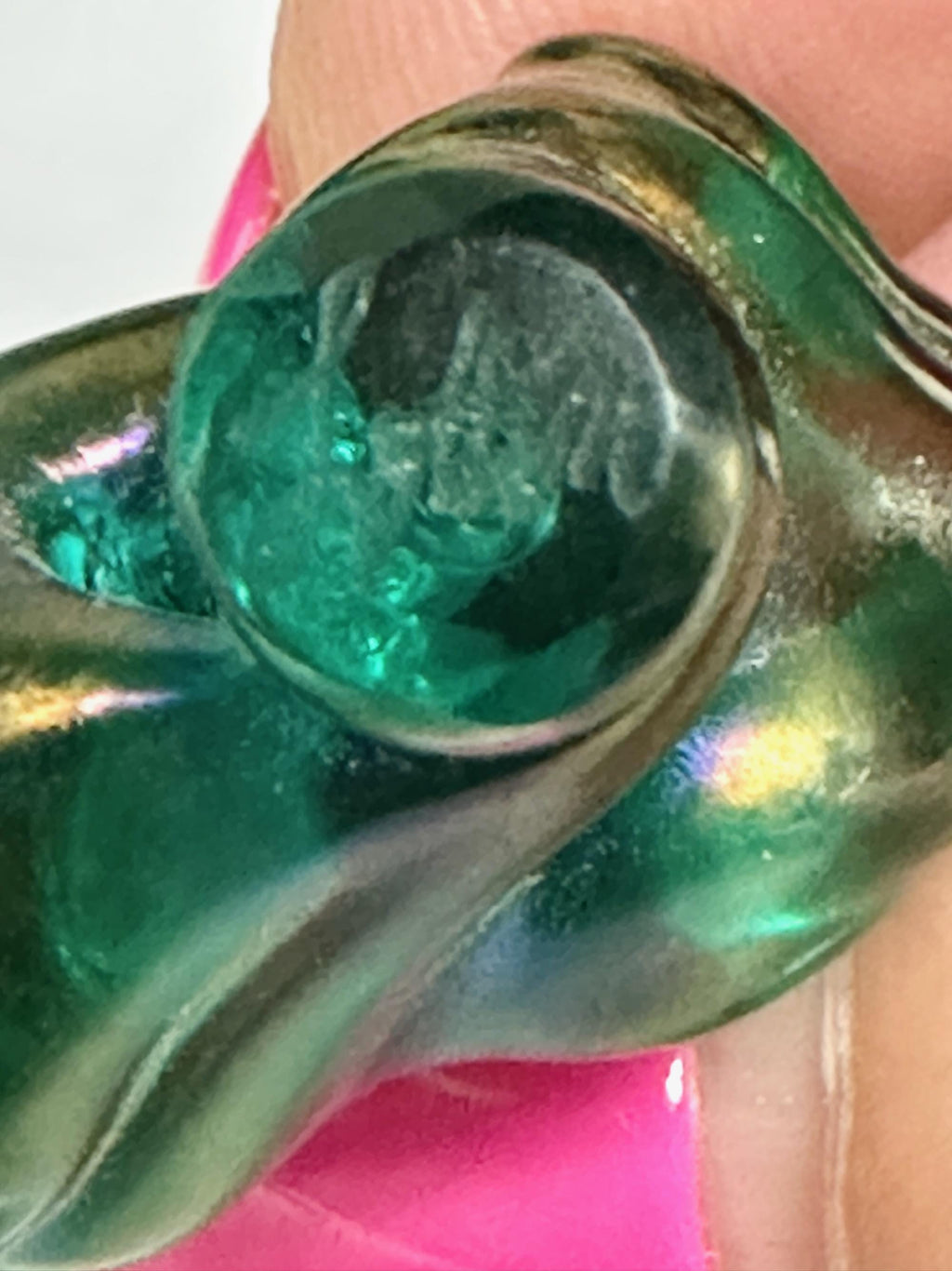 Charles Lotton Silka Art Glass Pendant: Iridescent Green & Purple handmade blown glass Jewelry