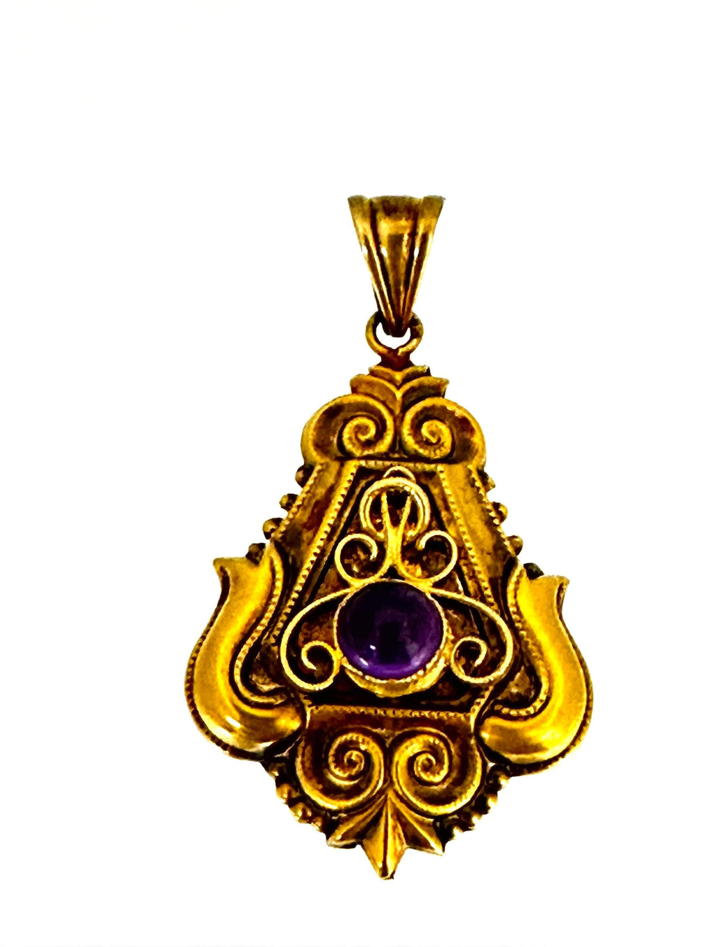 14 Karat Yellow Gold Etruscan Amethyst Pendant