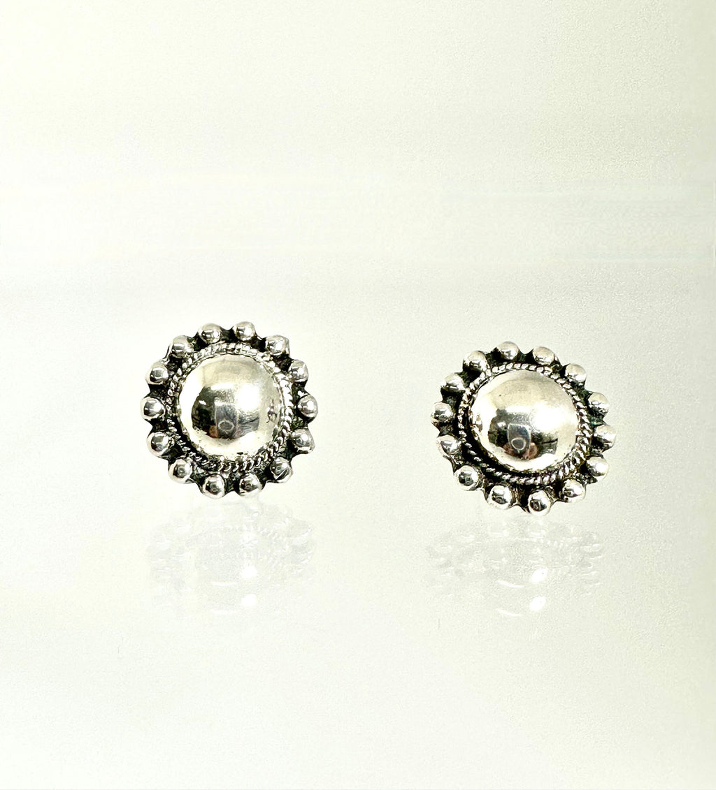 Vintage Sterling Silver Dome Earrings: Screw Back Design