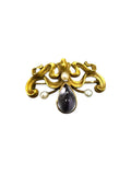 Art Nouveau Amethyst Pearl Brooch, 14K Yellow Gold Pin