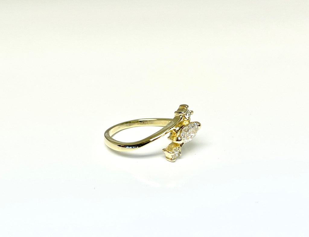 Vintage 14k Yellow Gold Marquise Diamond Bypass Engagement Ring