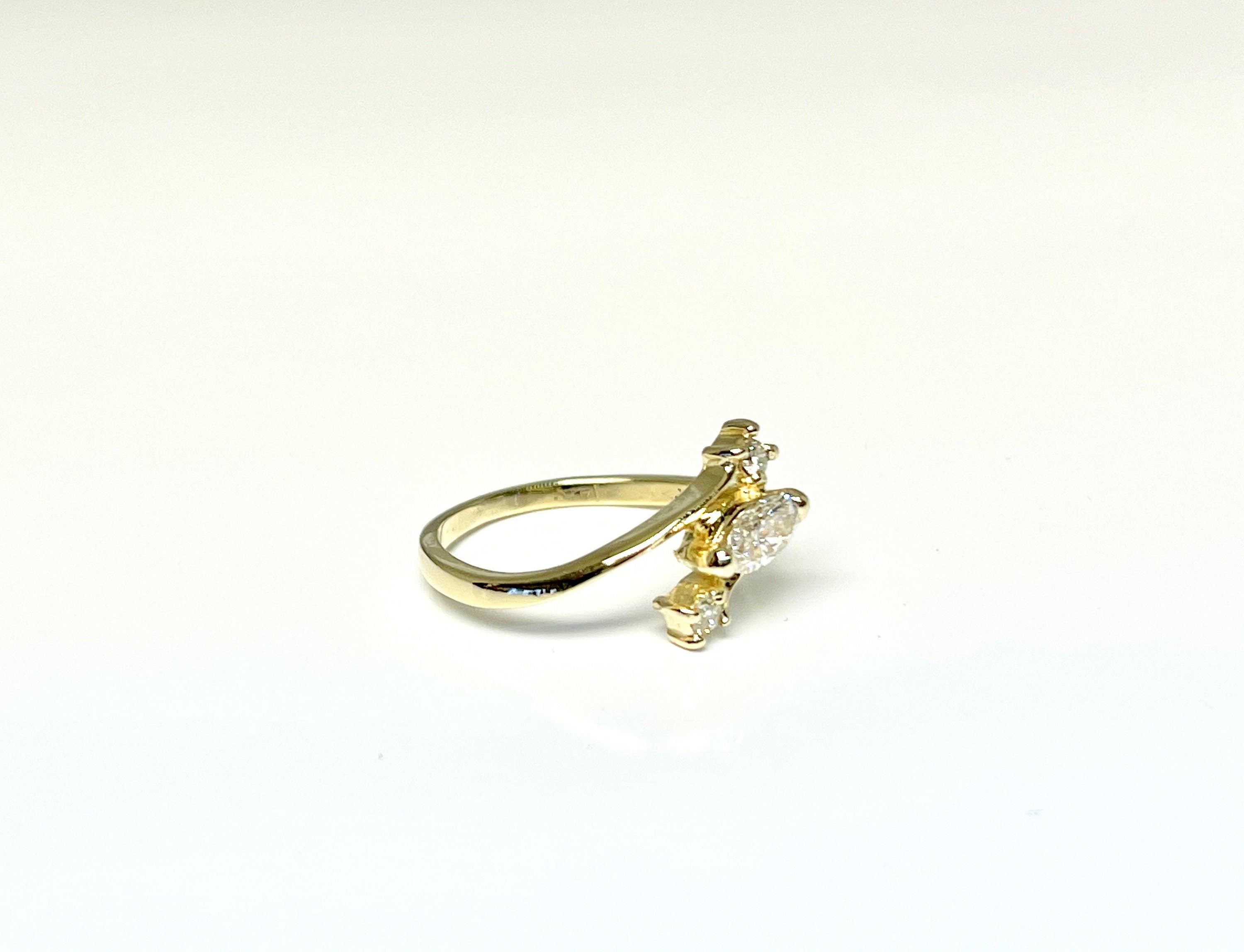 Vintage 14k Yellow Gold Marquise Diamond Bypass Engagement Ring