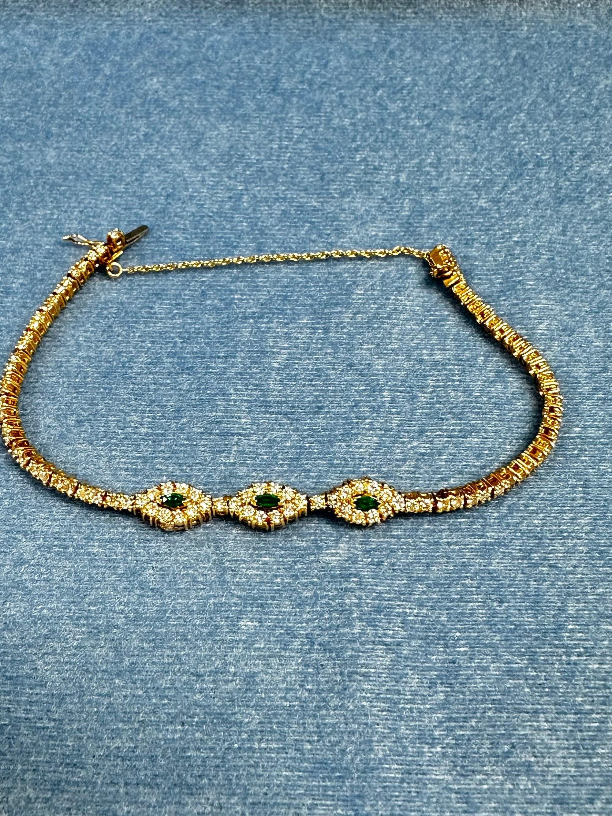 Luxurious Marquise Cut Emerald and Diamond Gold Bracelet