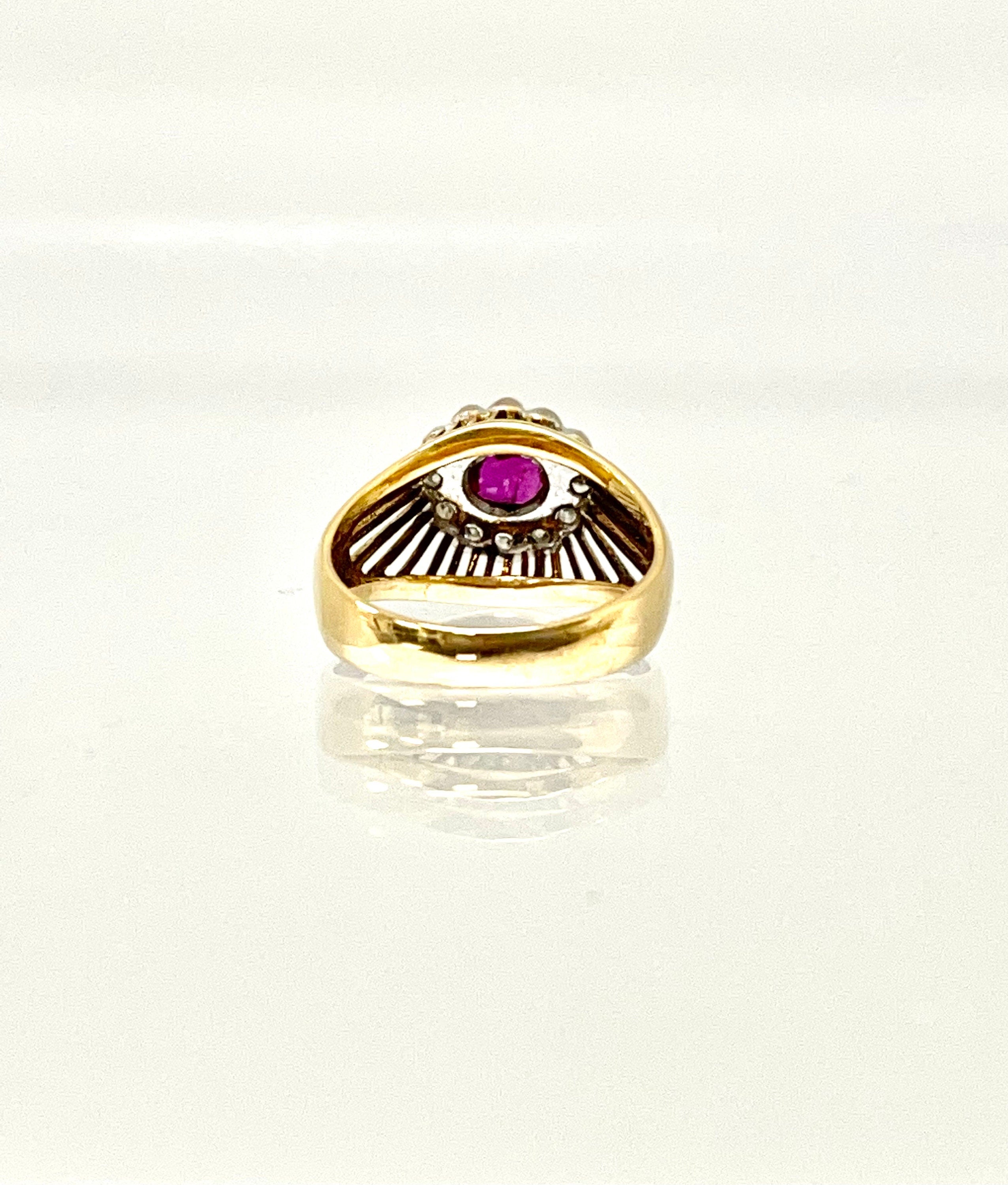 Vintage 14K Yellow Gold Ruby and Diamond Ring, Elevated Ruby Setting