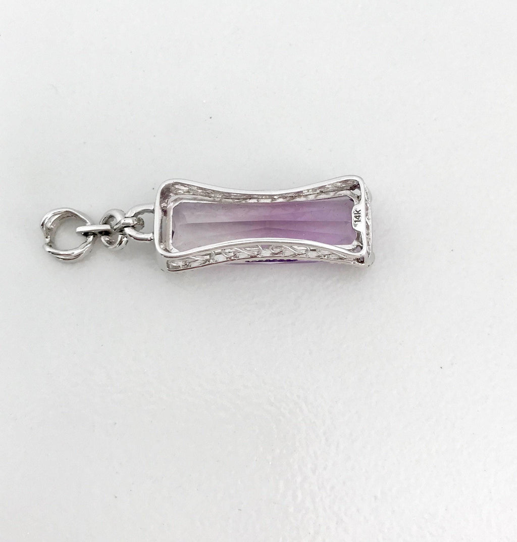 Elegant Vintage Amethyst & Diamond 14K Gold Pendant, February Birthstone Necklace, Fancy Cut Gemstone