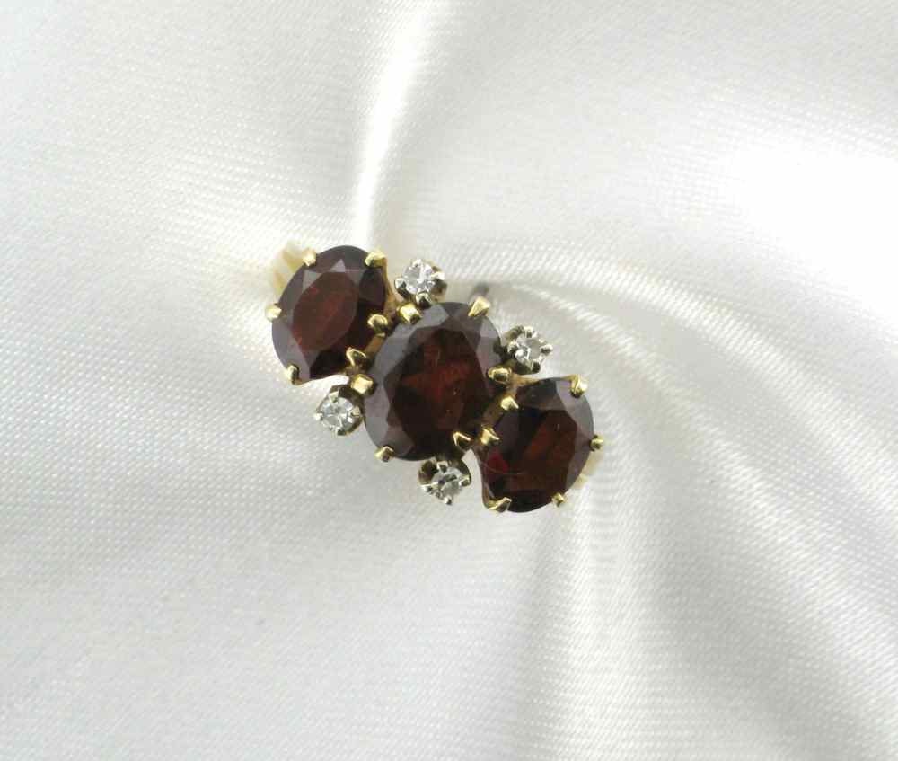 Estate 14k Yellow Gold Garnet Ring with Diamonds - Size 6.25 - January Birthstone