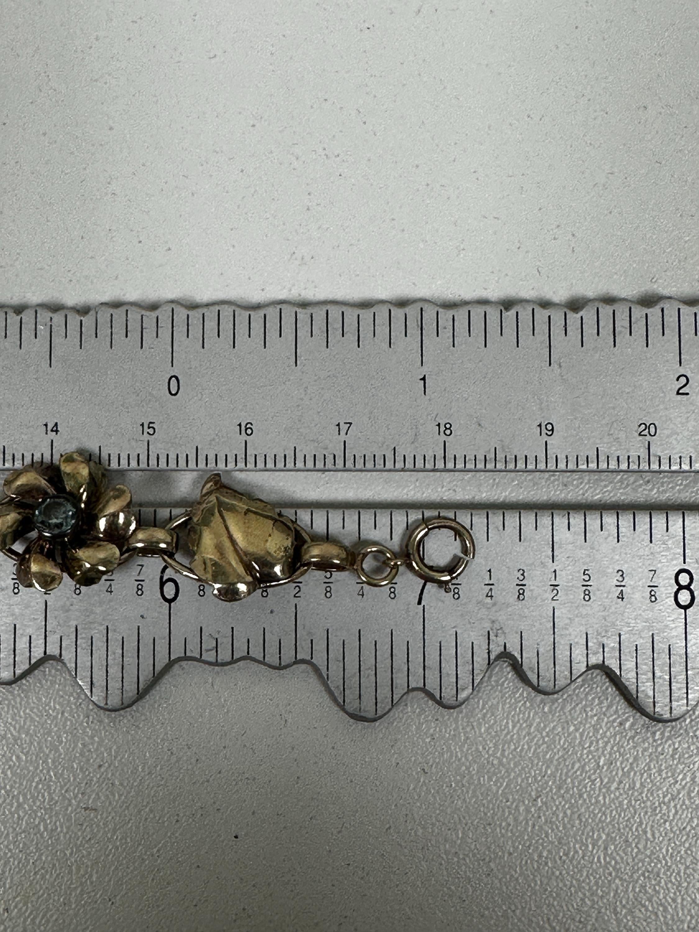 Nature Inspired Gold Filled Bracelet with Blue Glass Flower Detail