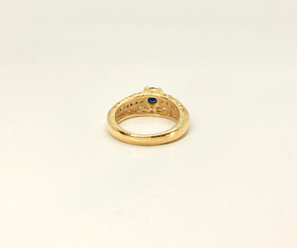 Yellow Gold Sapphire and Diamond Filigree Ring