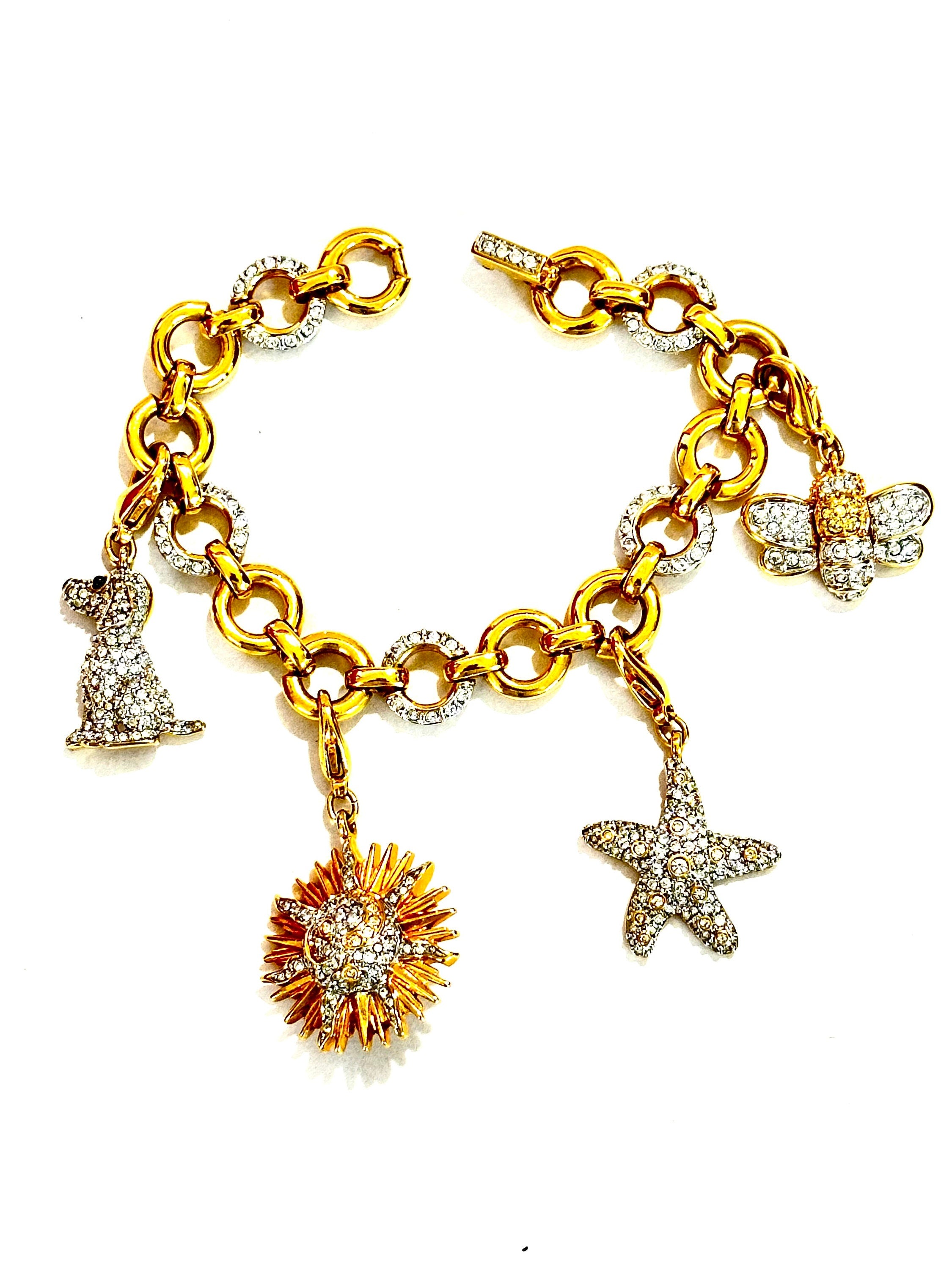 Gold Plated Metal Alloy Swarovski Crystal Charm Bracelet