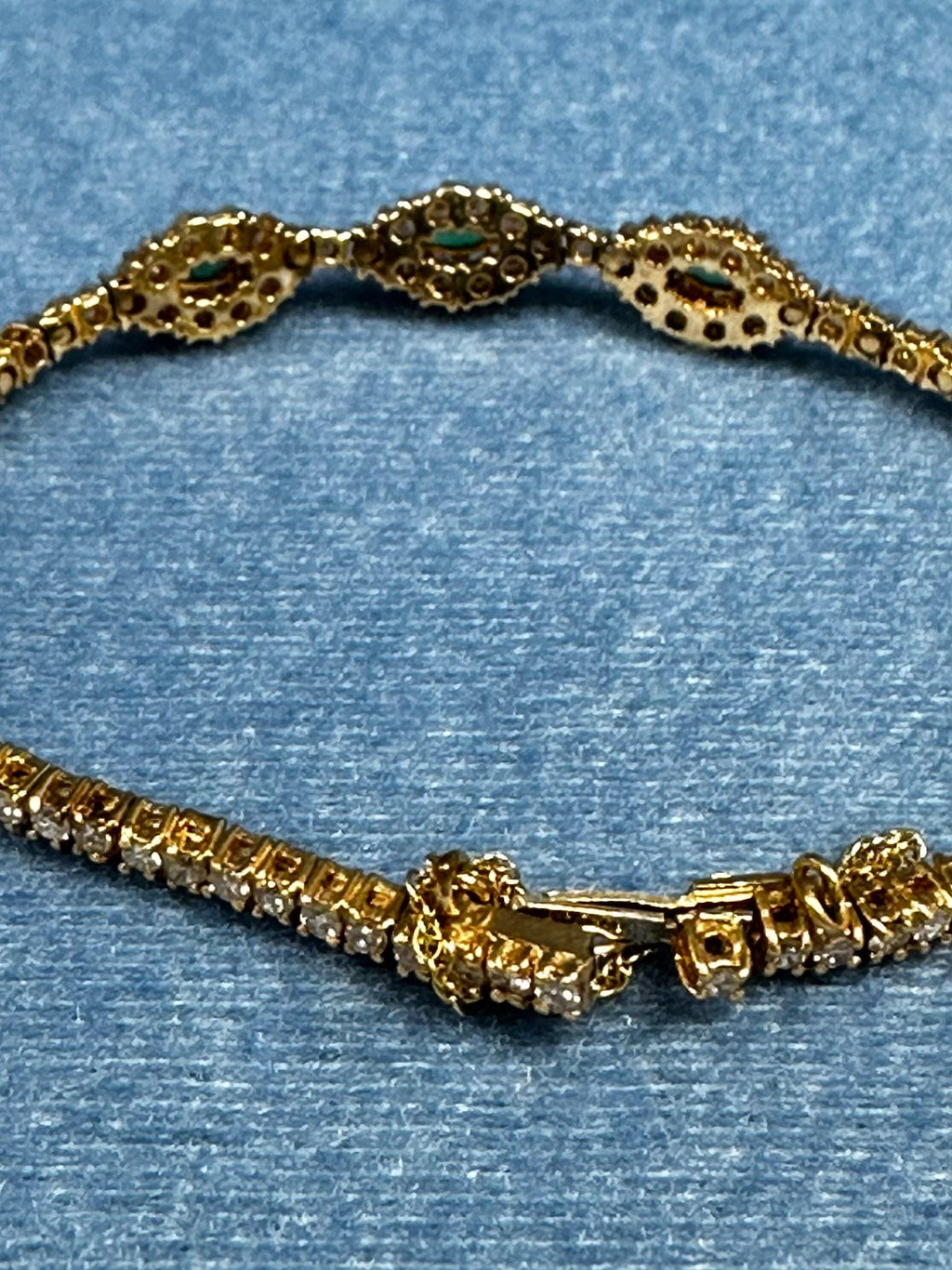 Luxurious Marquise Cut Emerald and Diamond Gold Bracelet