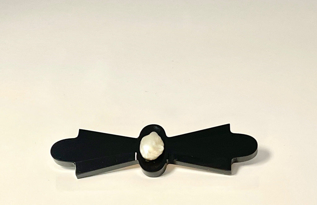 Vintage 14k Black Onyx & Pearl Bar Pin Brooch