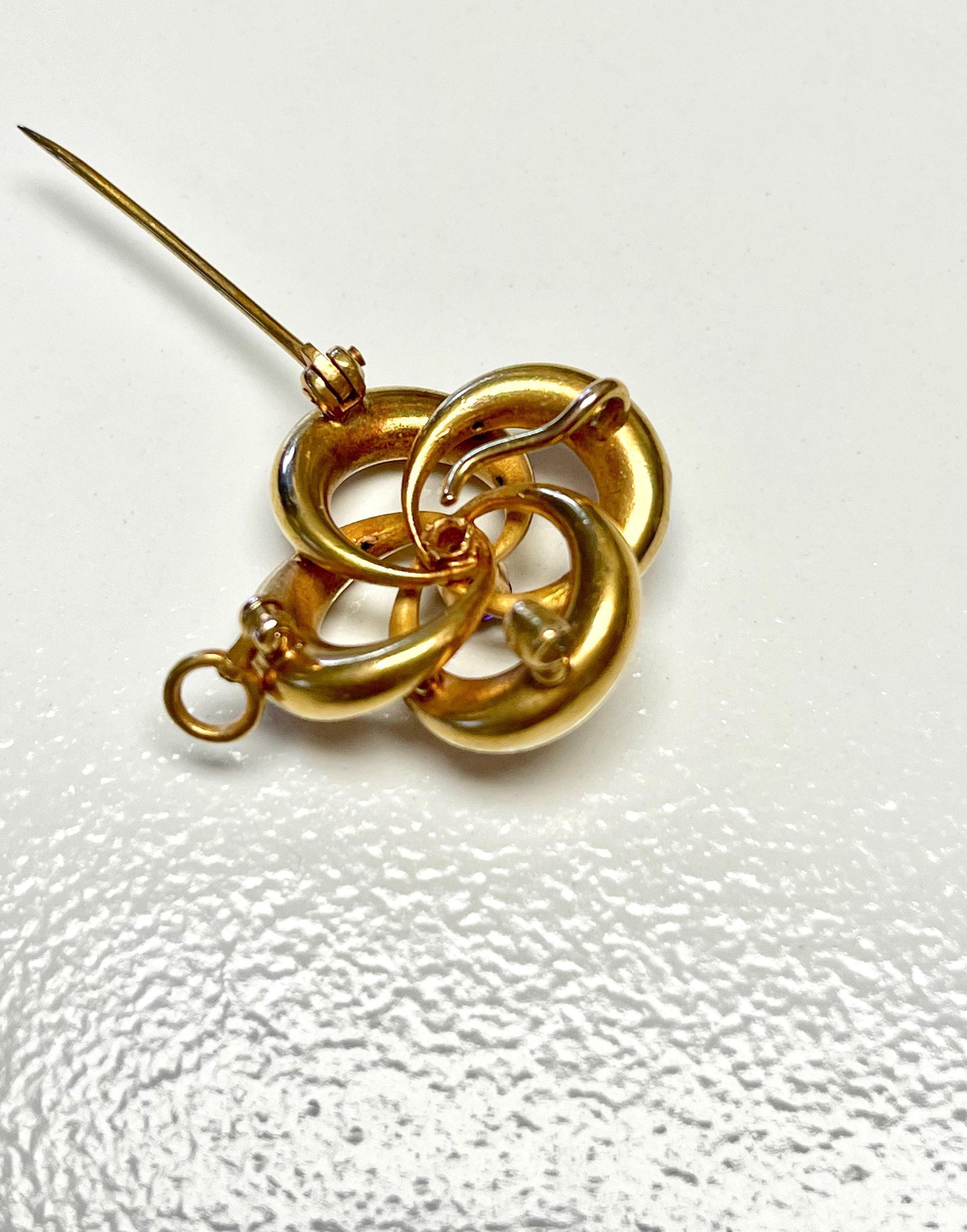 14k Yellow Gold Amethyst Knot Brooch Pendant Watch Pin