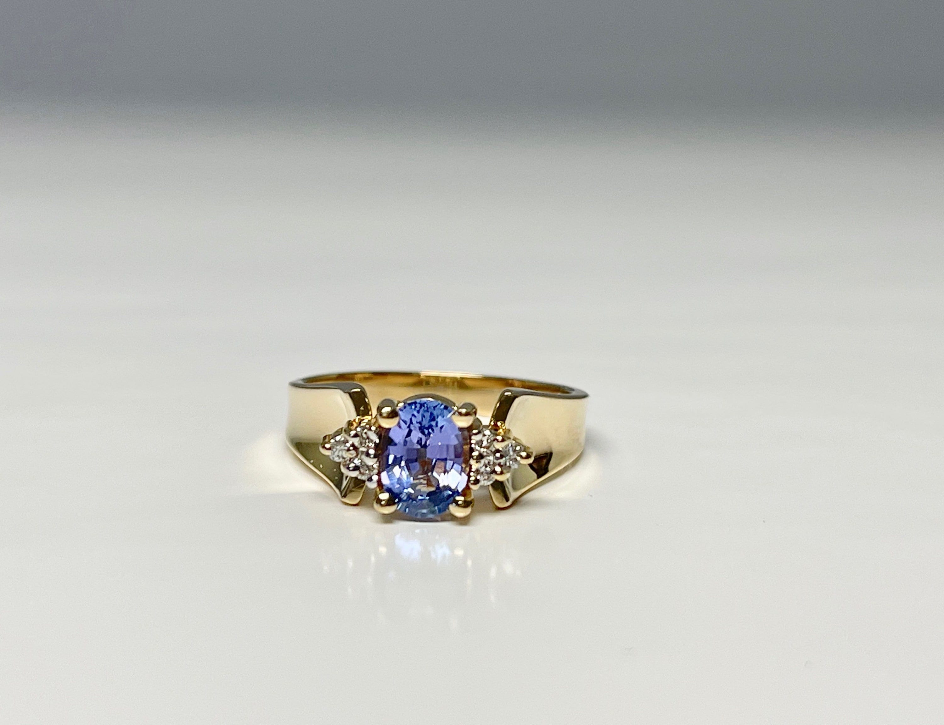 Vintage 14K Gold Tanzanite and Diamond Cocktail Ring, Size 7