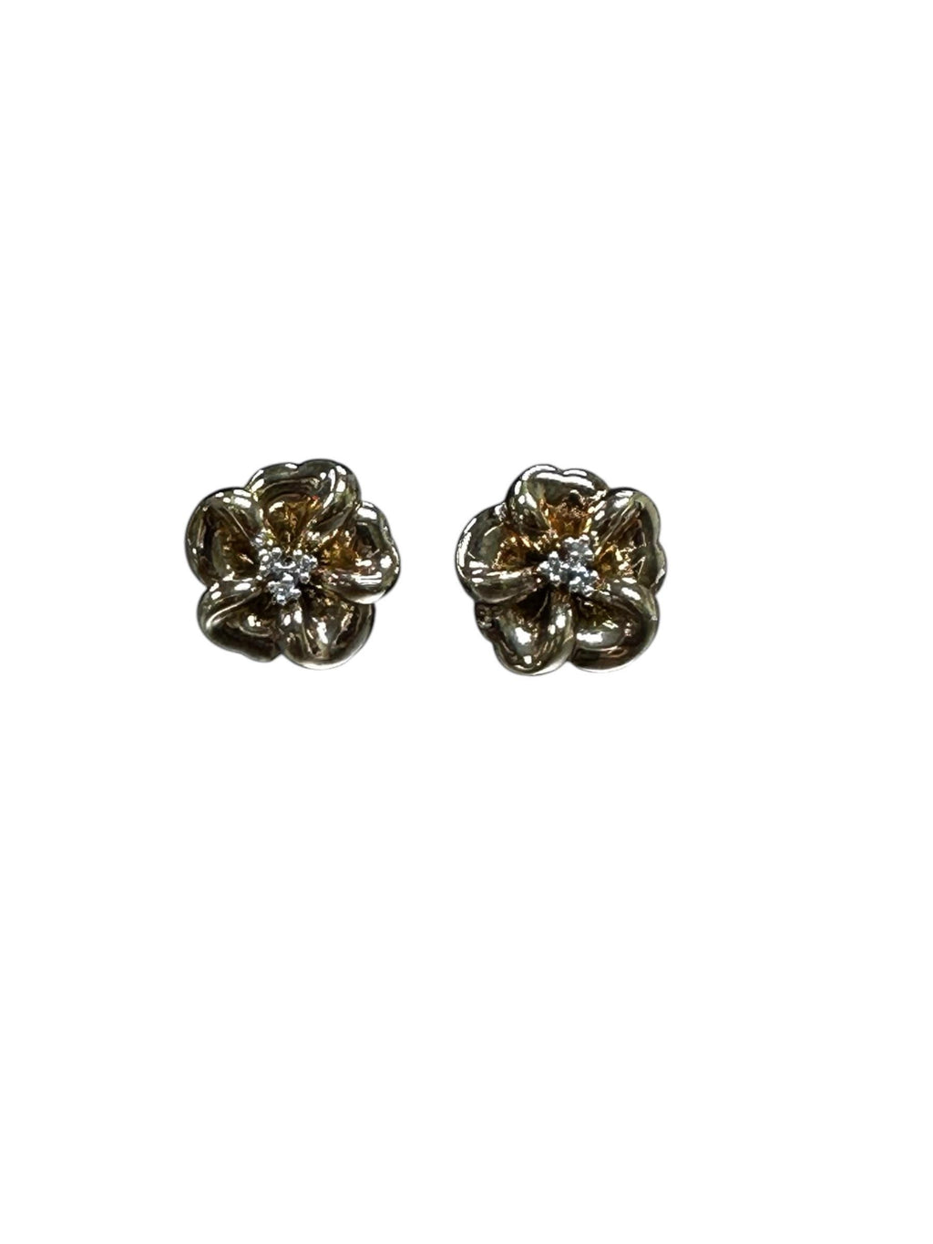 Vintage 14k Yellow Gold Flower Earrings with Diamonds