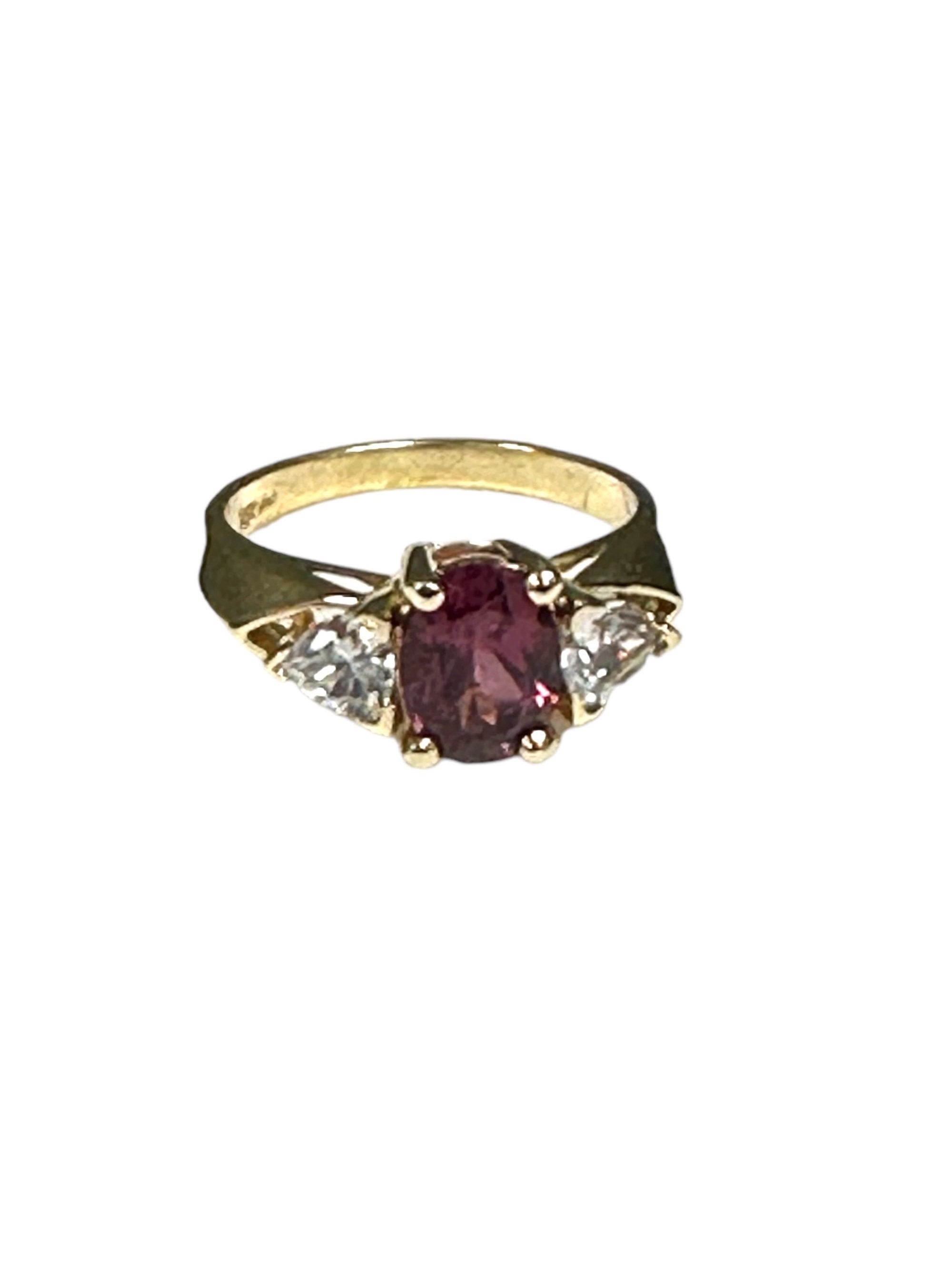 Vintage 14 karat Yellow Gold Rhodolite Garnet and Cubic Zirconia Ring