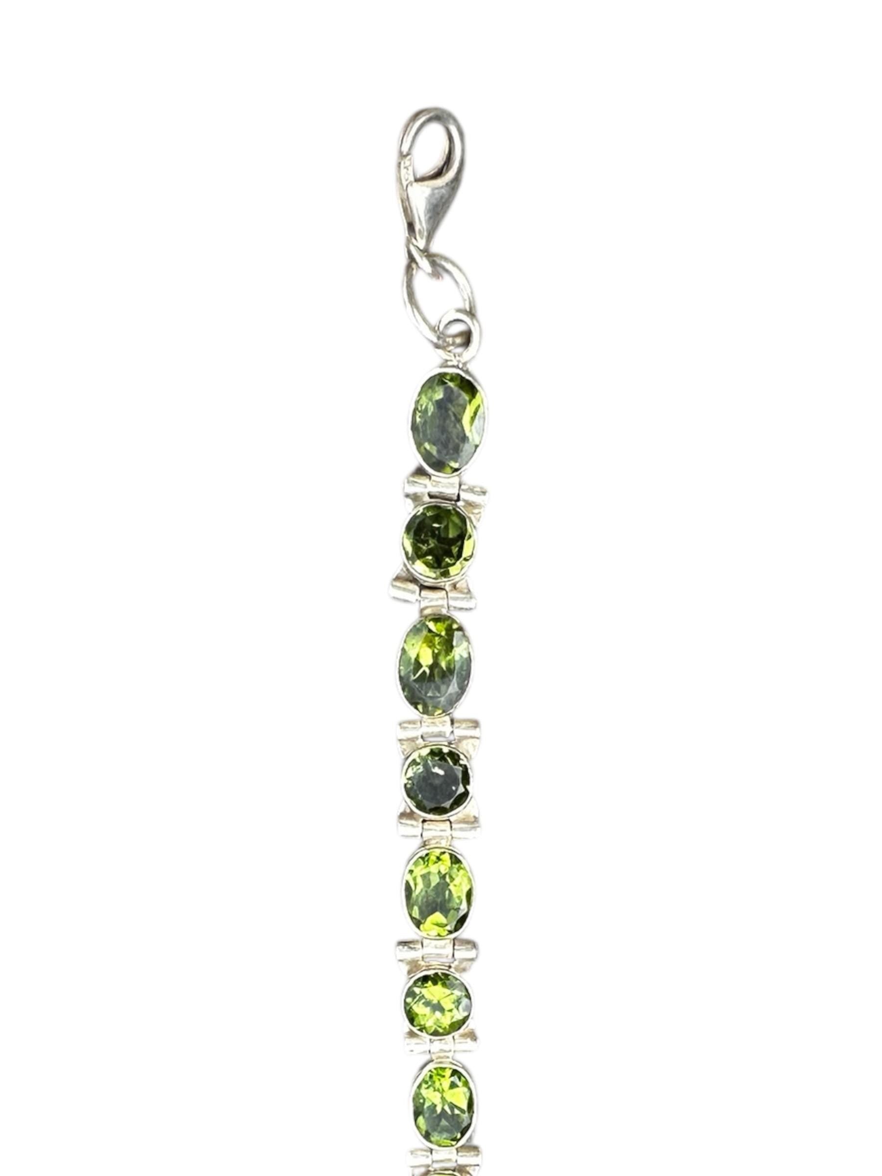 Sterling Silver Peridot Link Bracelet, Gemstone Bracelet