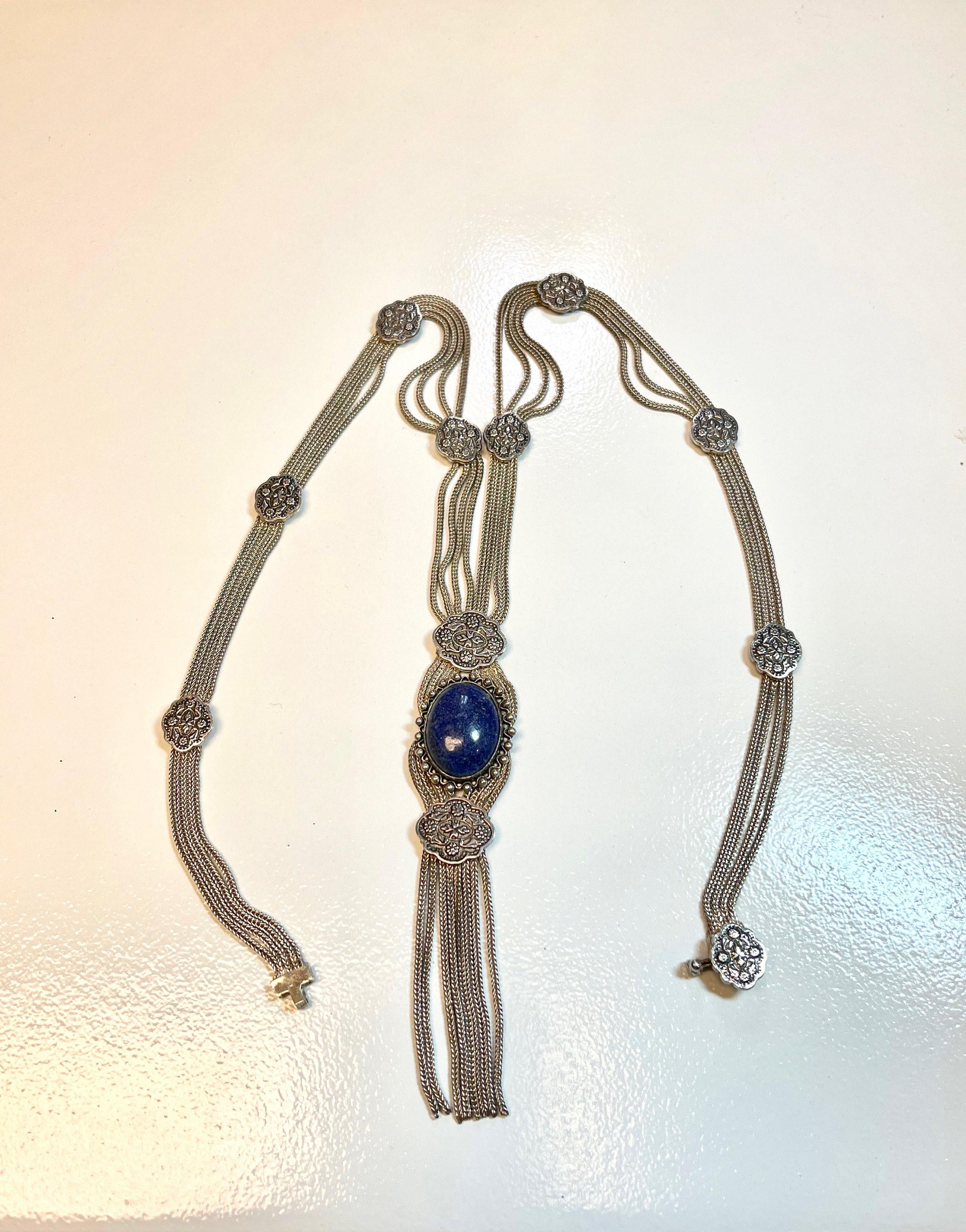Vintage Sterling Silver Lapis Lazuli Tassel Necklace
