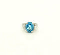Vintage 10k White Gold Blue Topaz Ring with CZ Accents