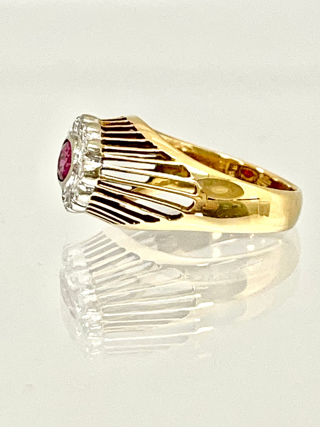 Vintage 14K Yellow Gold Ruby and Diamond Ring, Elevated Ruby Setting