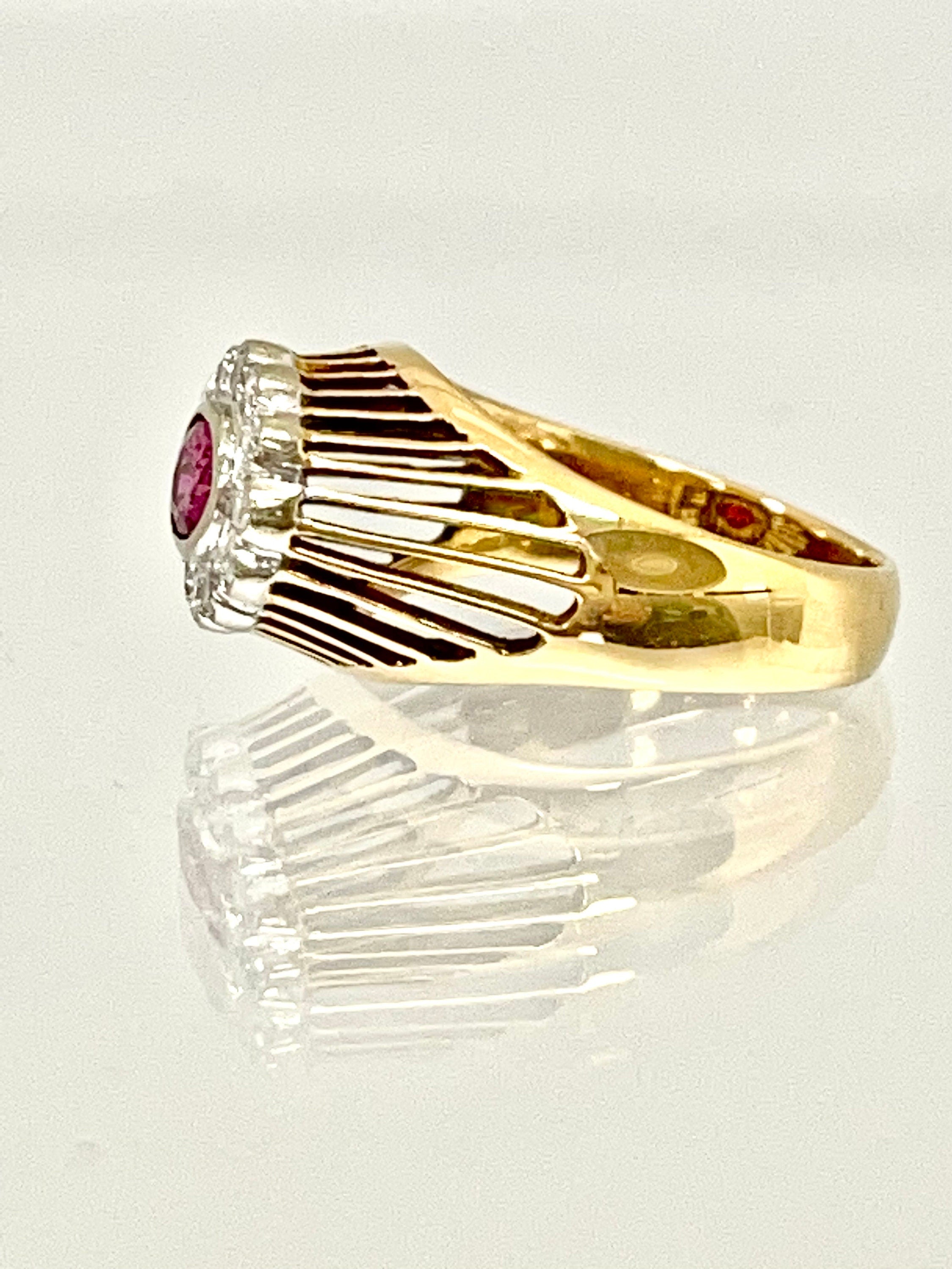 Vintage 14K Yellow Gold Ruby and Diamond Ring, Elevated Ruby Setting