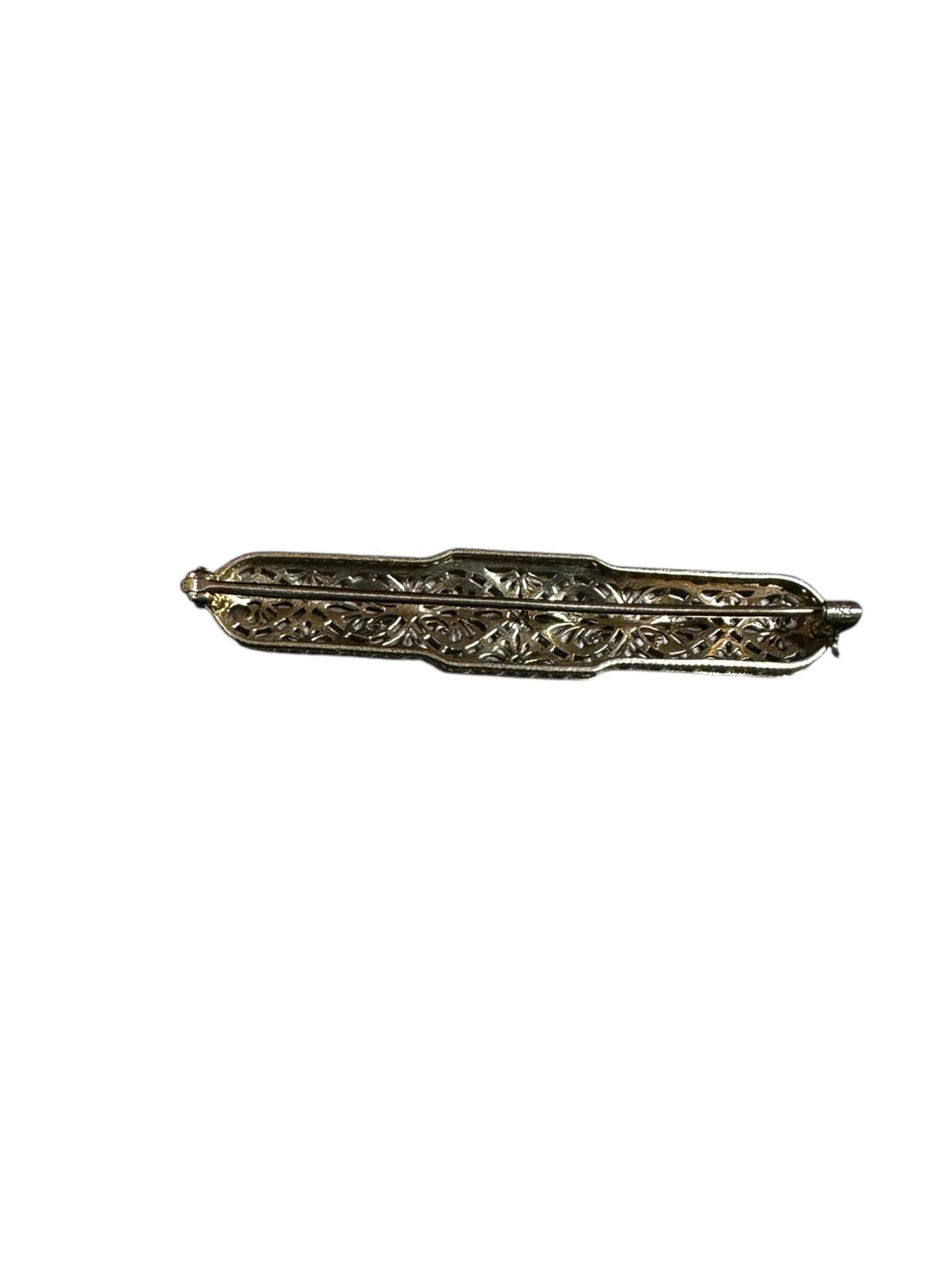 Elegant Edwardian Diamond Filigree Bar Pin in 14K White Gold
