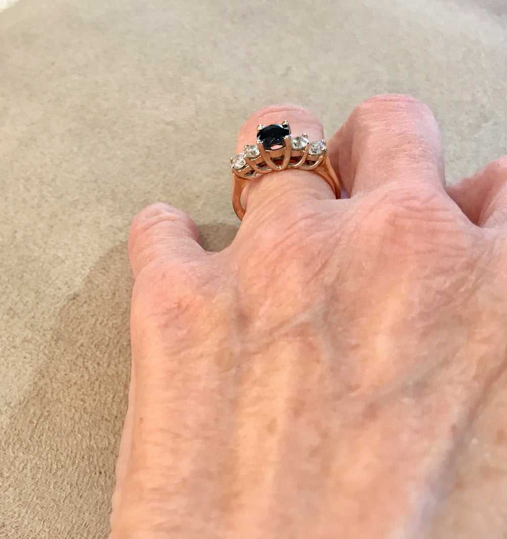 14k Yellow Gold Diamond & Sapphire Ring - Stacking or Engagement