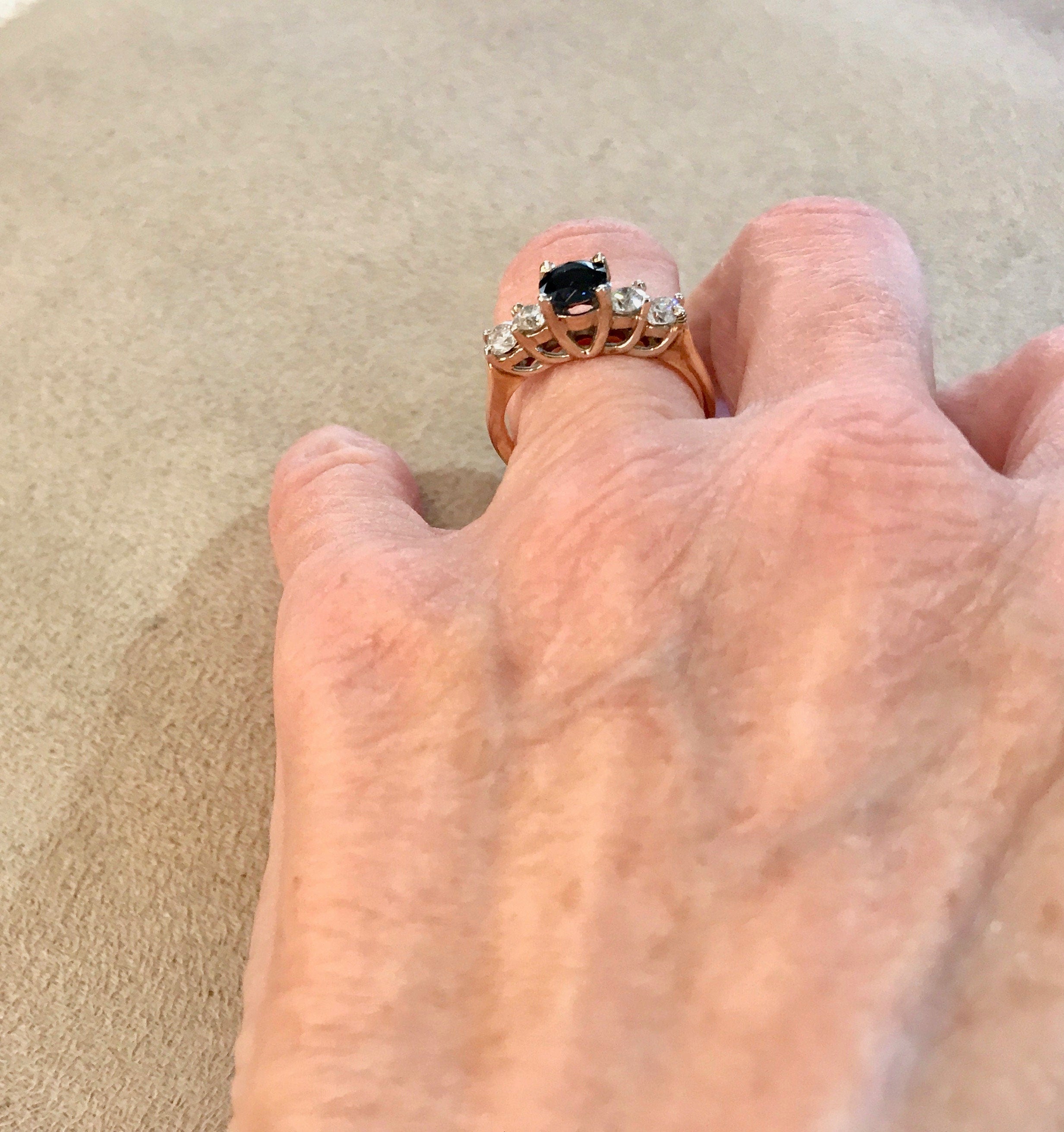 14k Yellow Gold Diamond & Sapphire Ring - Stacking or Engagement