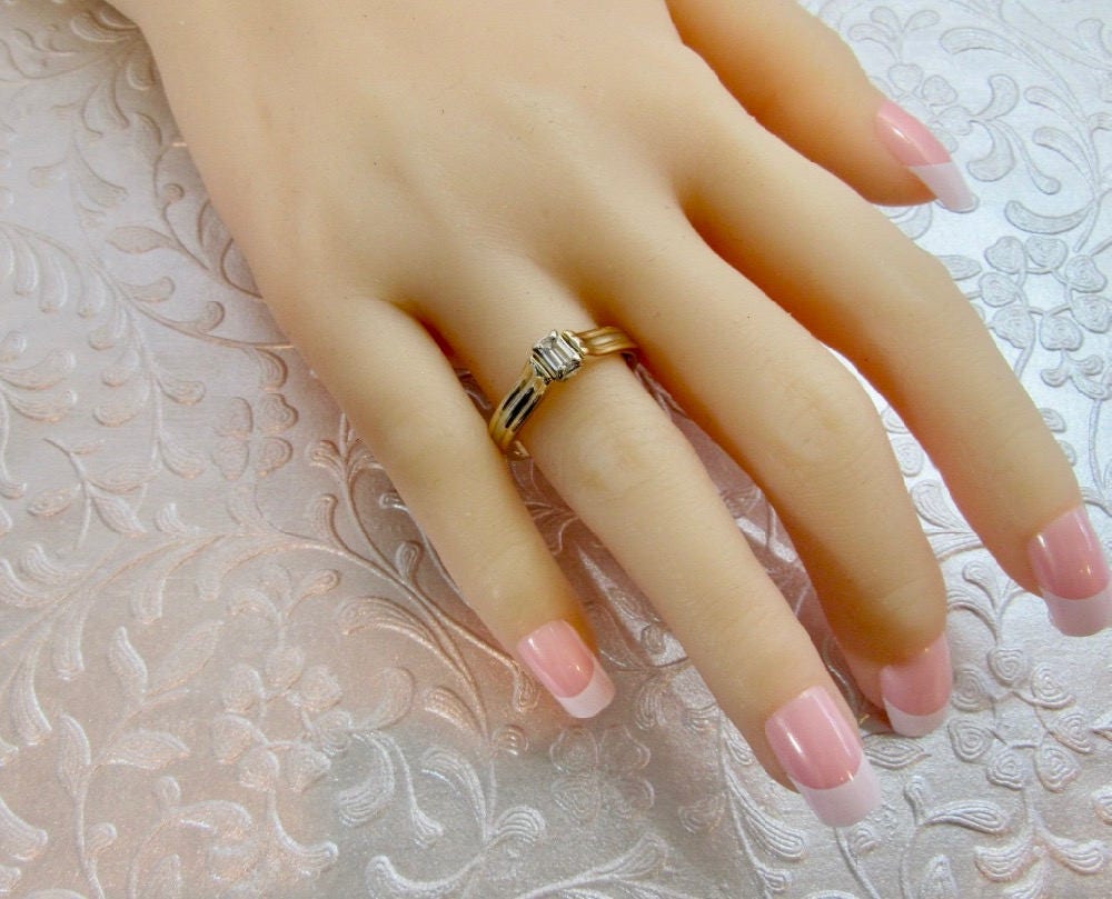 14k Yellow Gold Emerald Cut Diamond Engagement Ring, VS1 Clarity