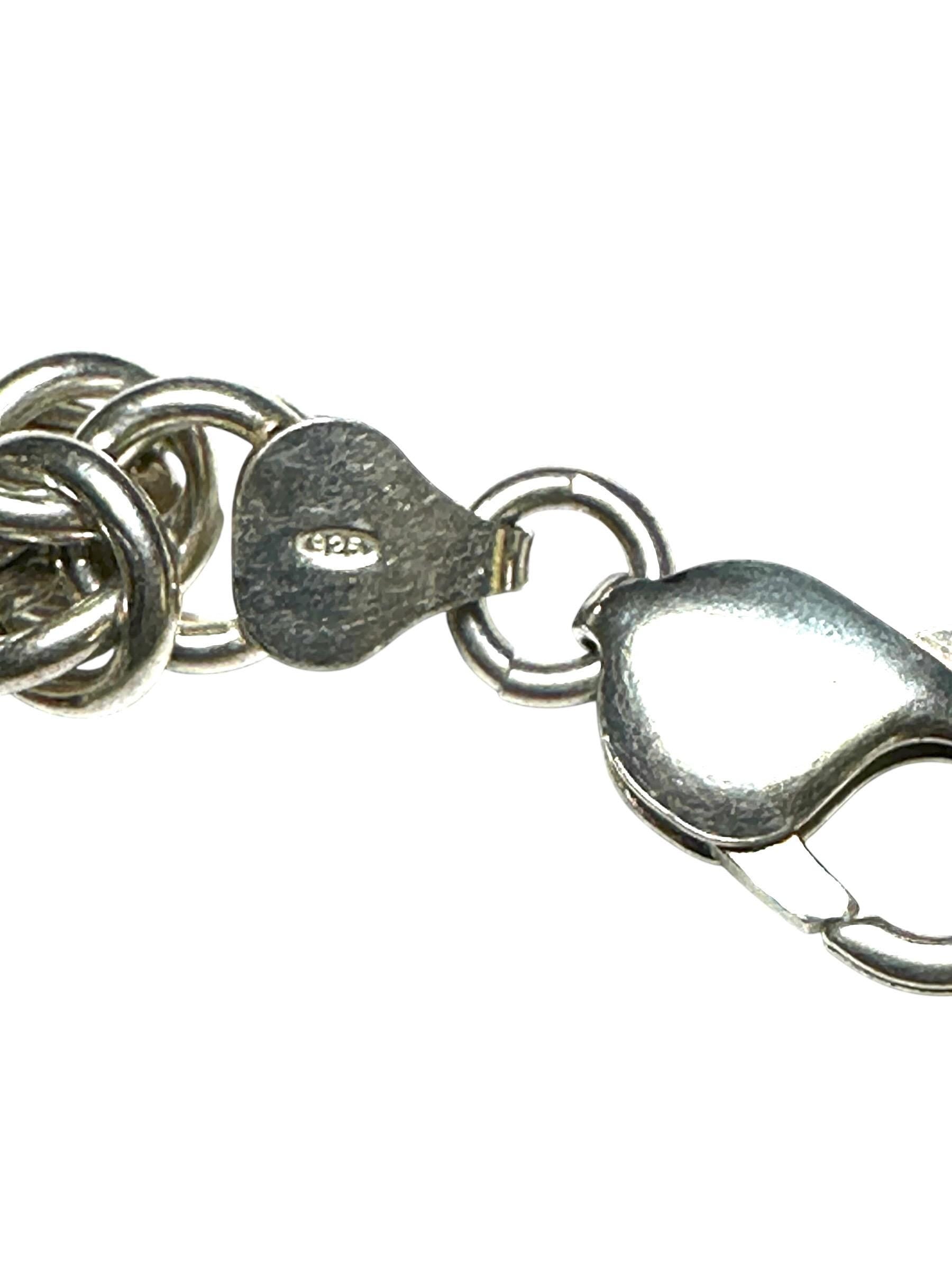 Vintage Sterling Silver Byzantine Bracelet with Charms: Soda, Shoe, Heart, Camel