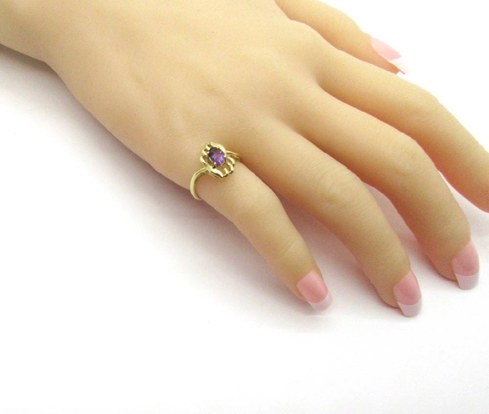 Vintage 14k Yellow Gold Amethyst Ring - Free Form Design